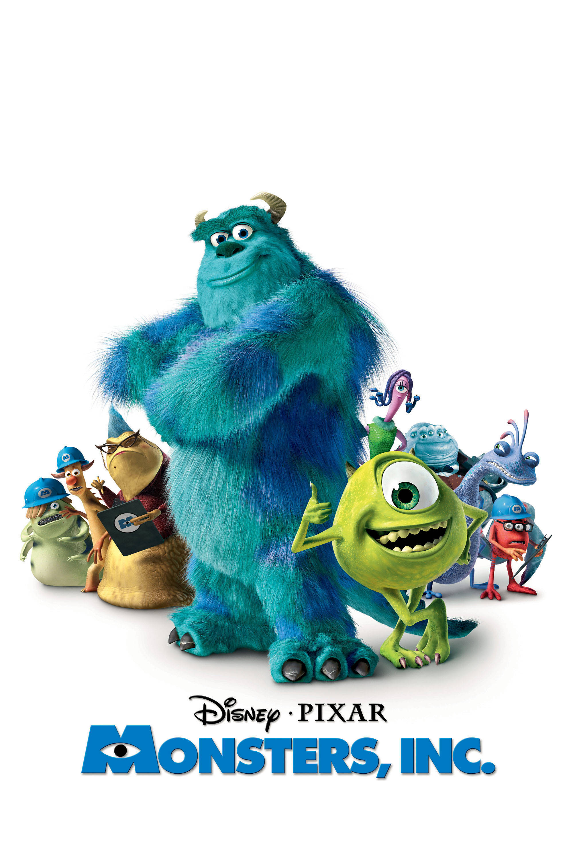 Monsters Inc, blue furry monster, one-eyed green friend, 2K Phone Wallpaper