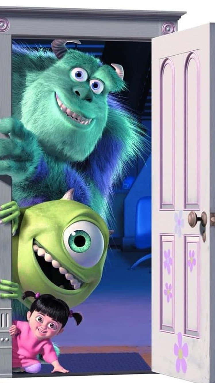 Monsters Inc, purple flowers, open door, HD Phone Wallpaper