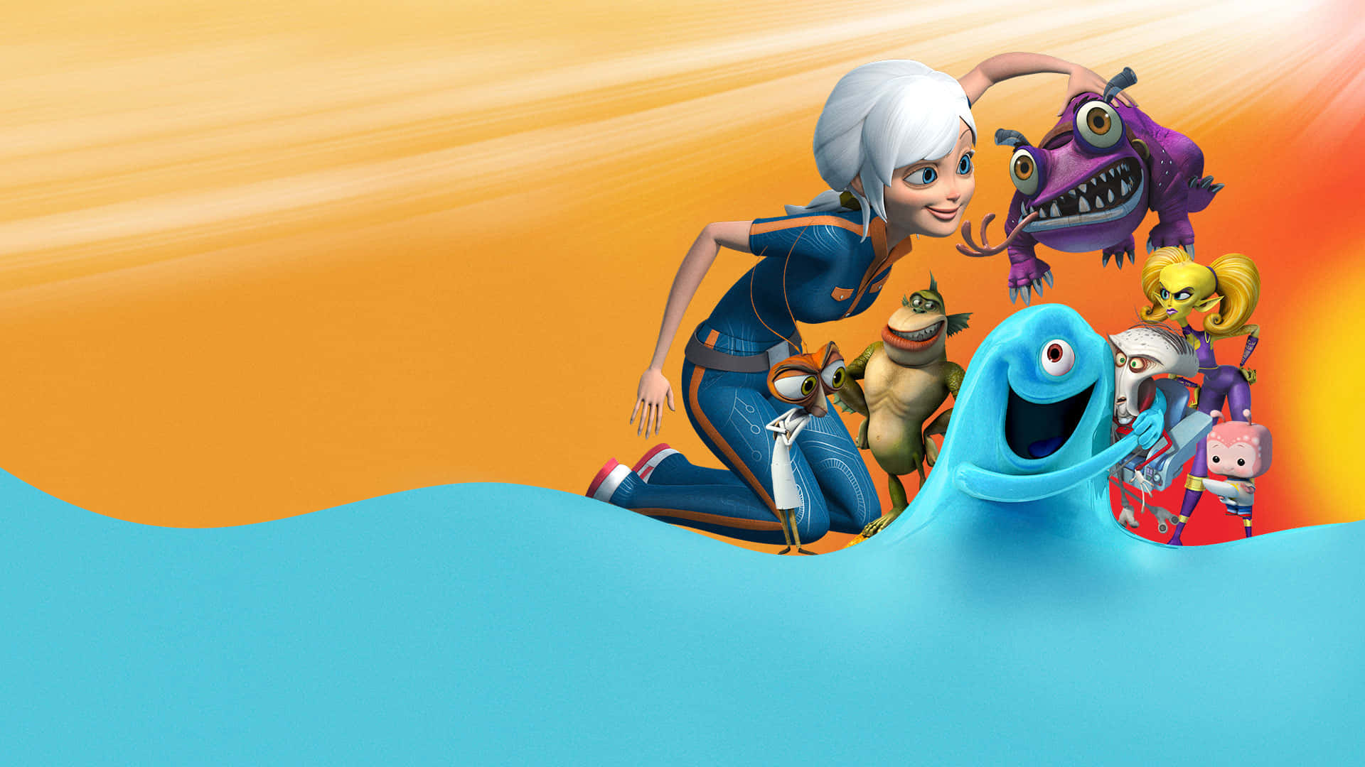 Monsters Vs Aliens, white-haired girl, blue whale, Full HD Desktop Wallpaper