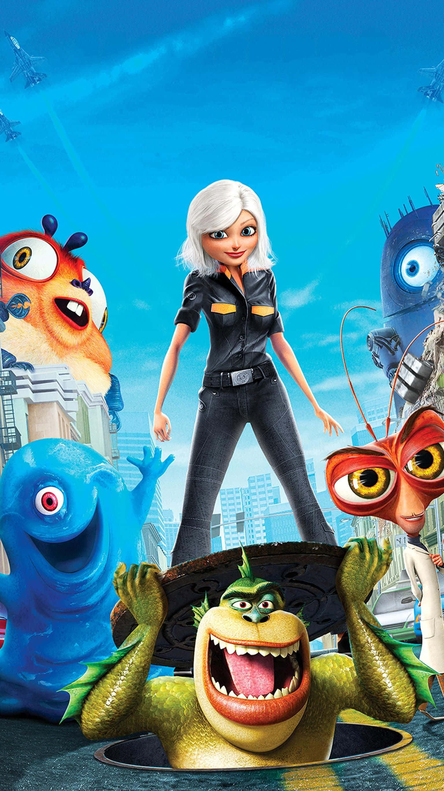 Monsters Vs Aliens, white-haired woman, manhole cover, 2K Phone Wallpaper