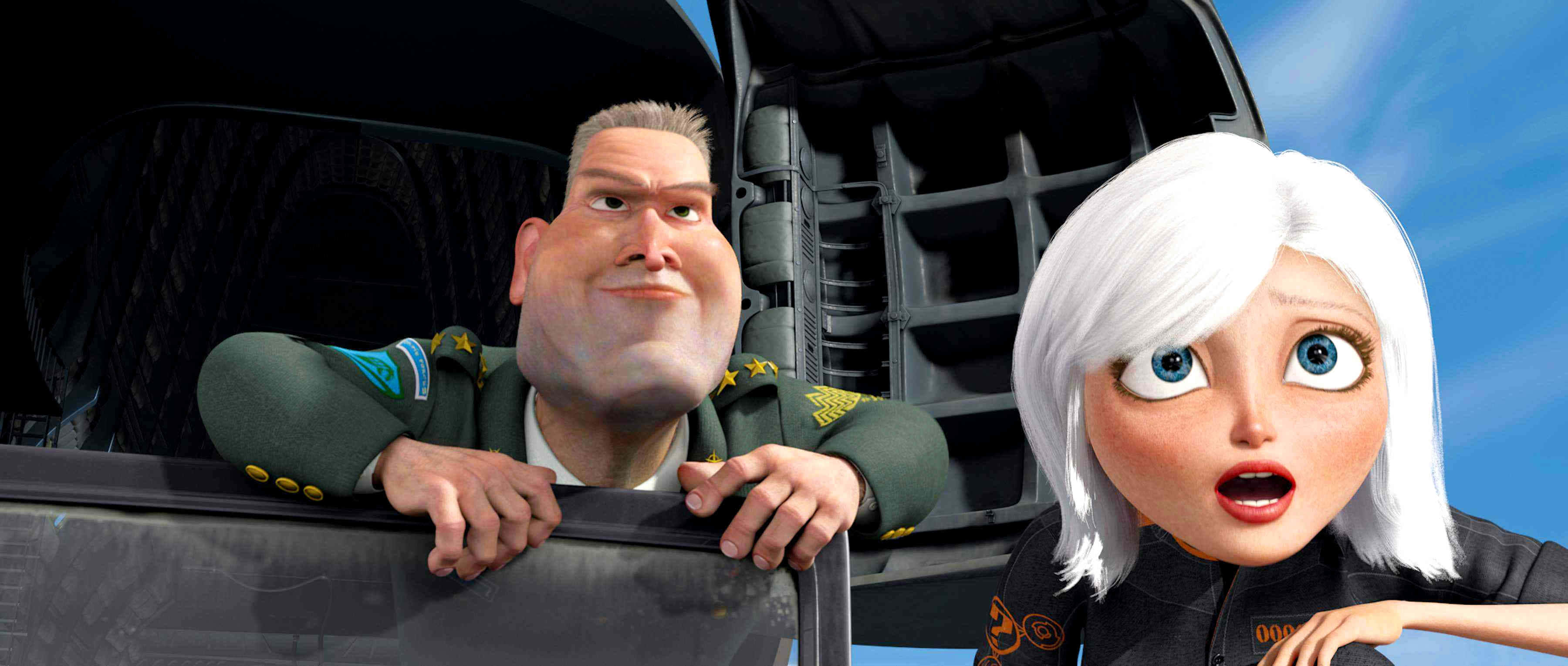 Monsters Vs Aliens, grinning confidently, wide-eyed surprise, 2K Desktop Wallpaper