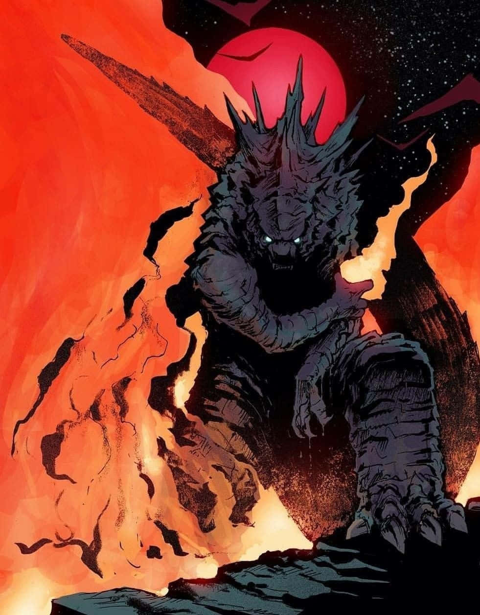 Monsterverse, blood red moon, fiery lava, SD Phone Wallpaper