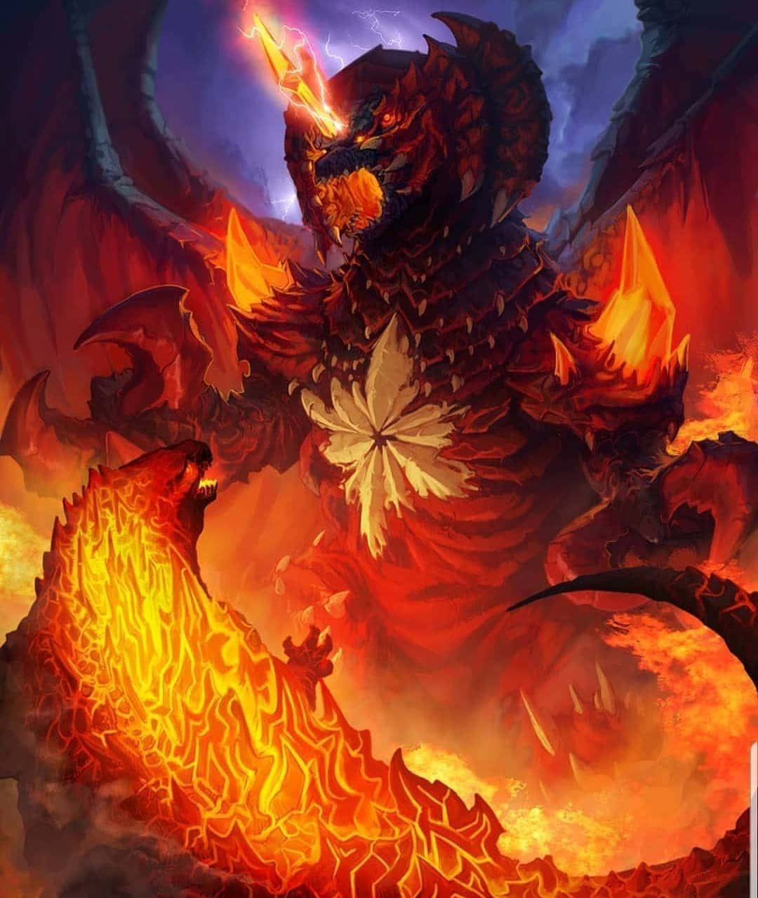 Monsterverse, colossal fiery dragon, glowing eyes, SD Phone Wallpaper