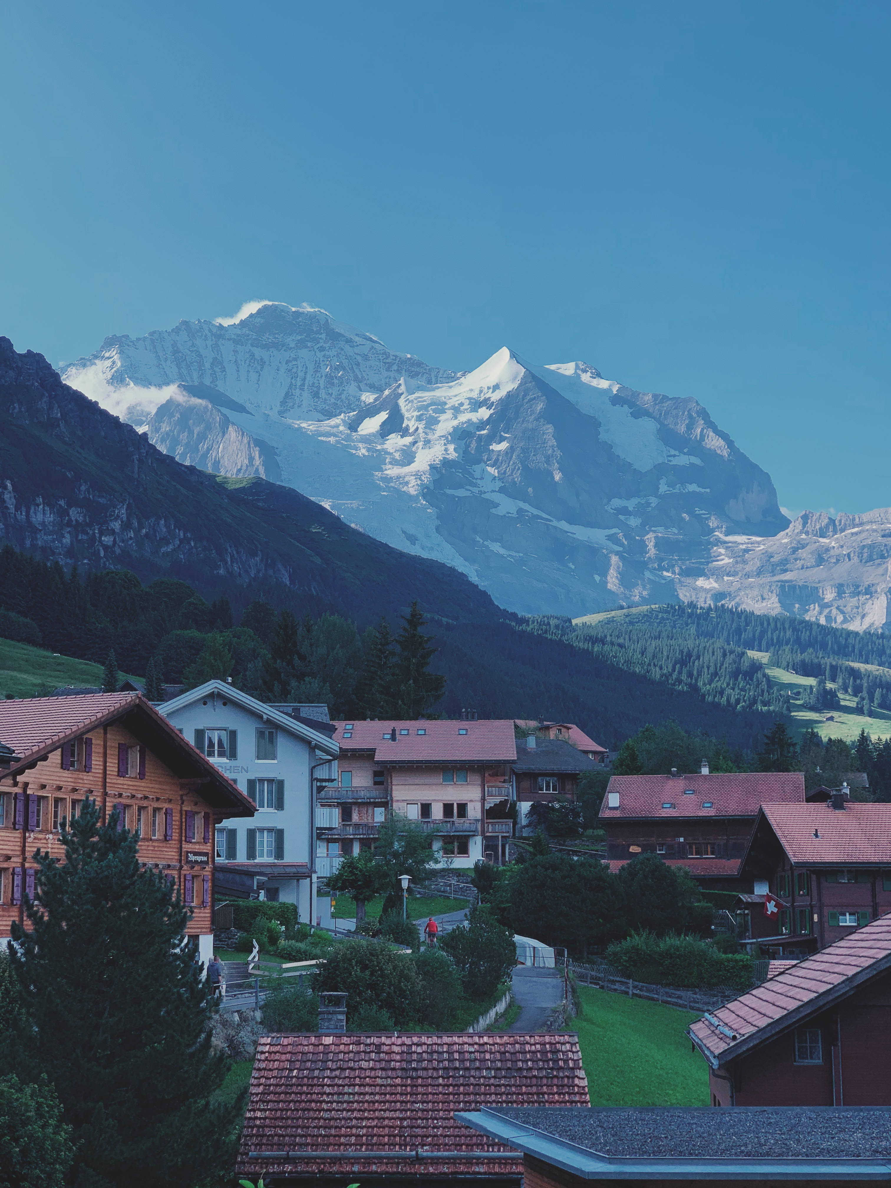 Montana, mountains, alpine village, 4K Phone Wallpaper
