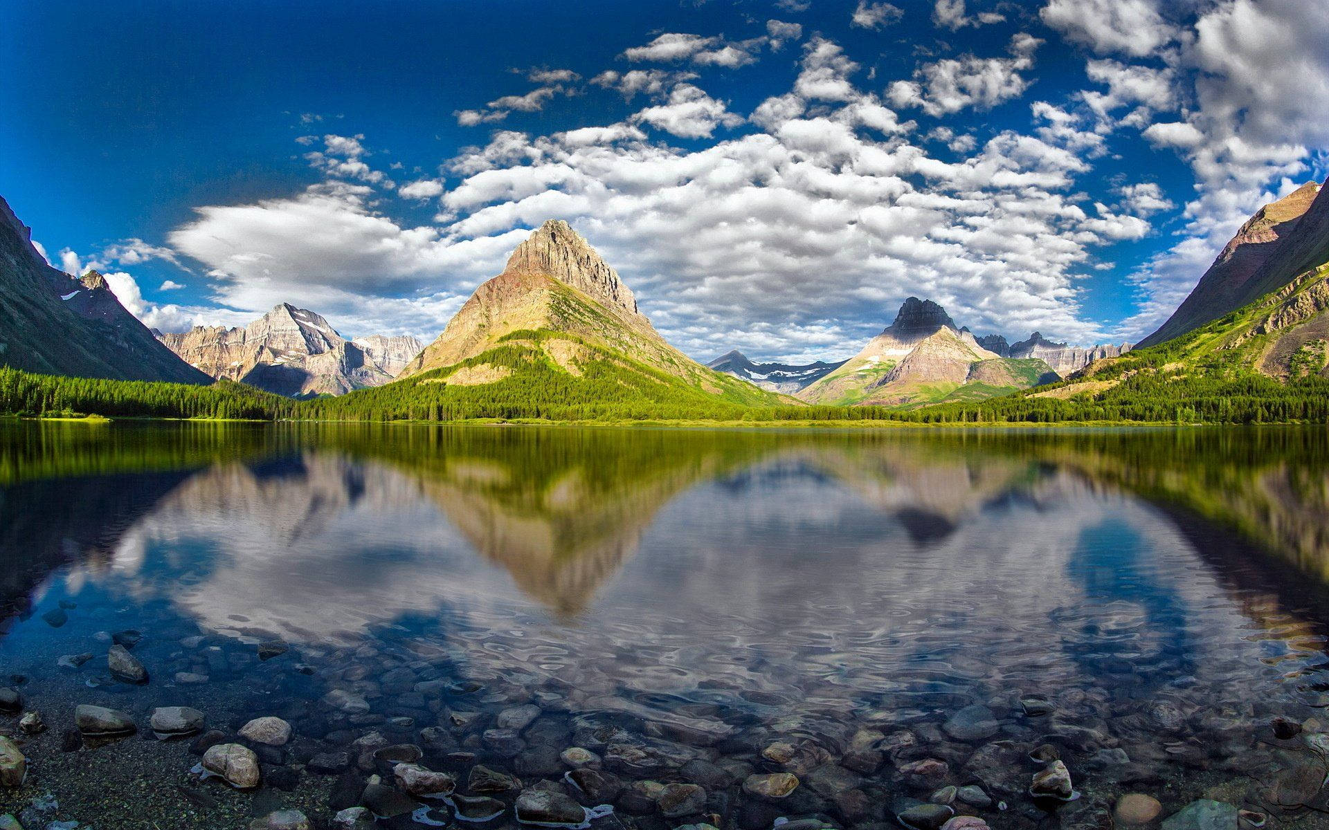 Montana, Green Woods, mountain lake, Full HD Desktop Wallpaper
