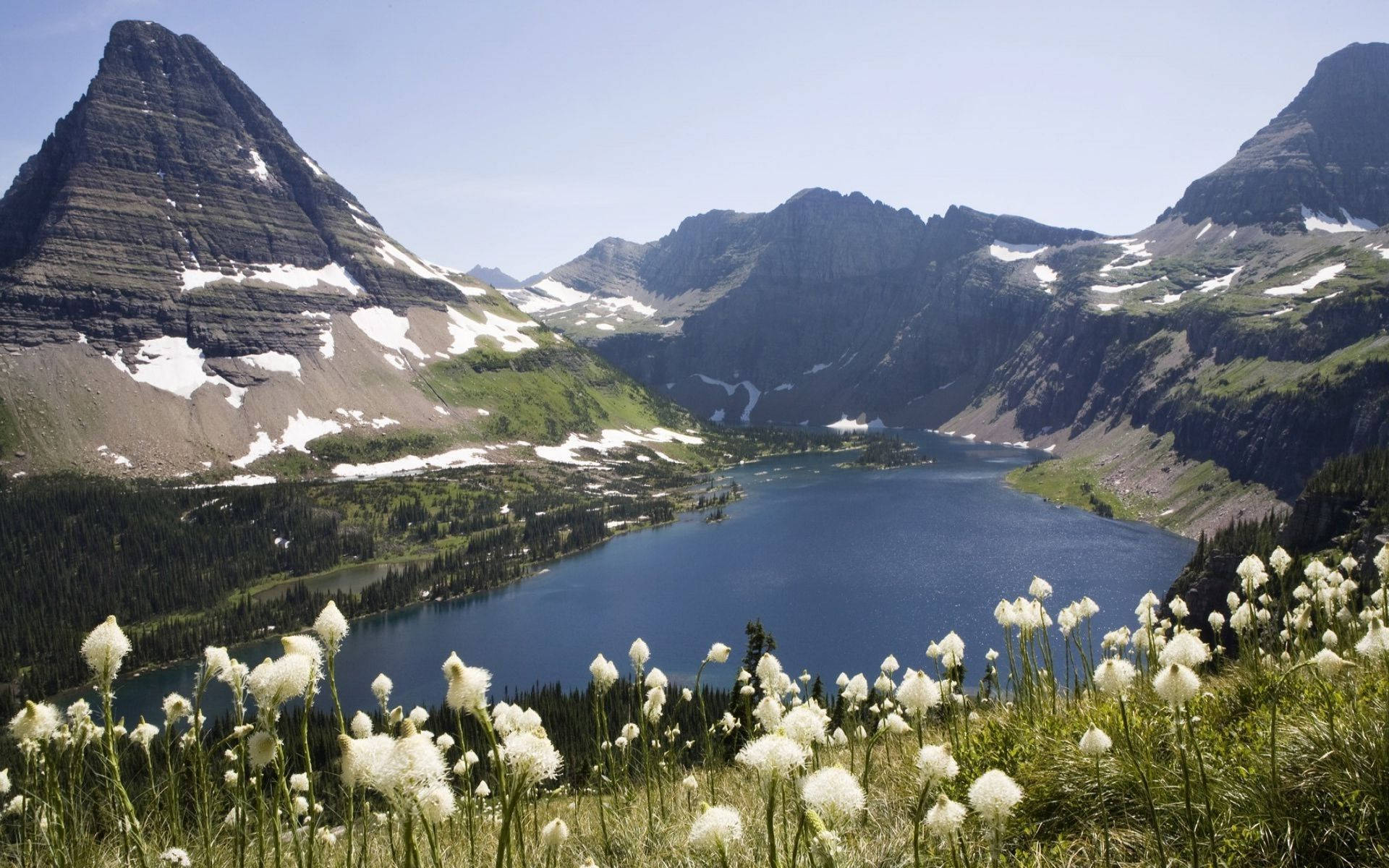 Montana, alpine lake, rugged snow-dusted peaks, Full HD Desktop Wallpaper