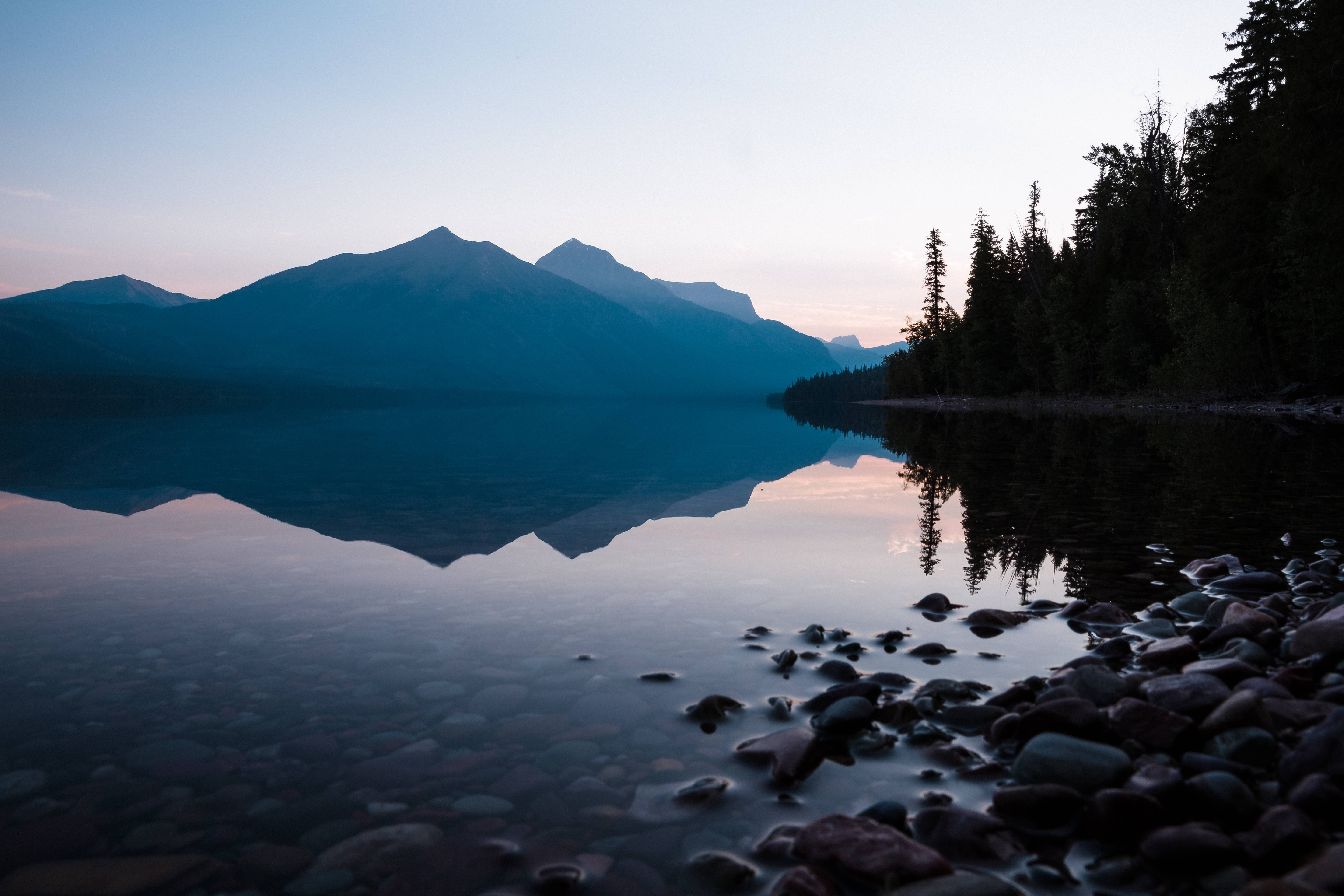 Montana, dusk, mountain lake, 5K Desktop Wallpaper