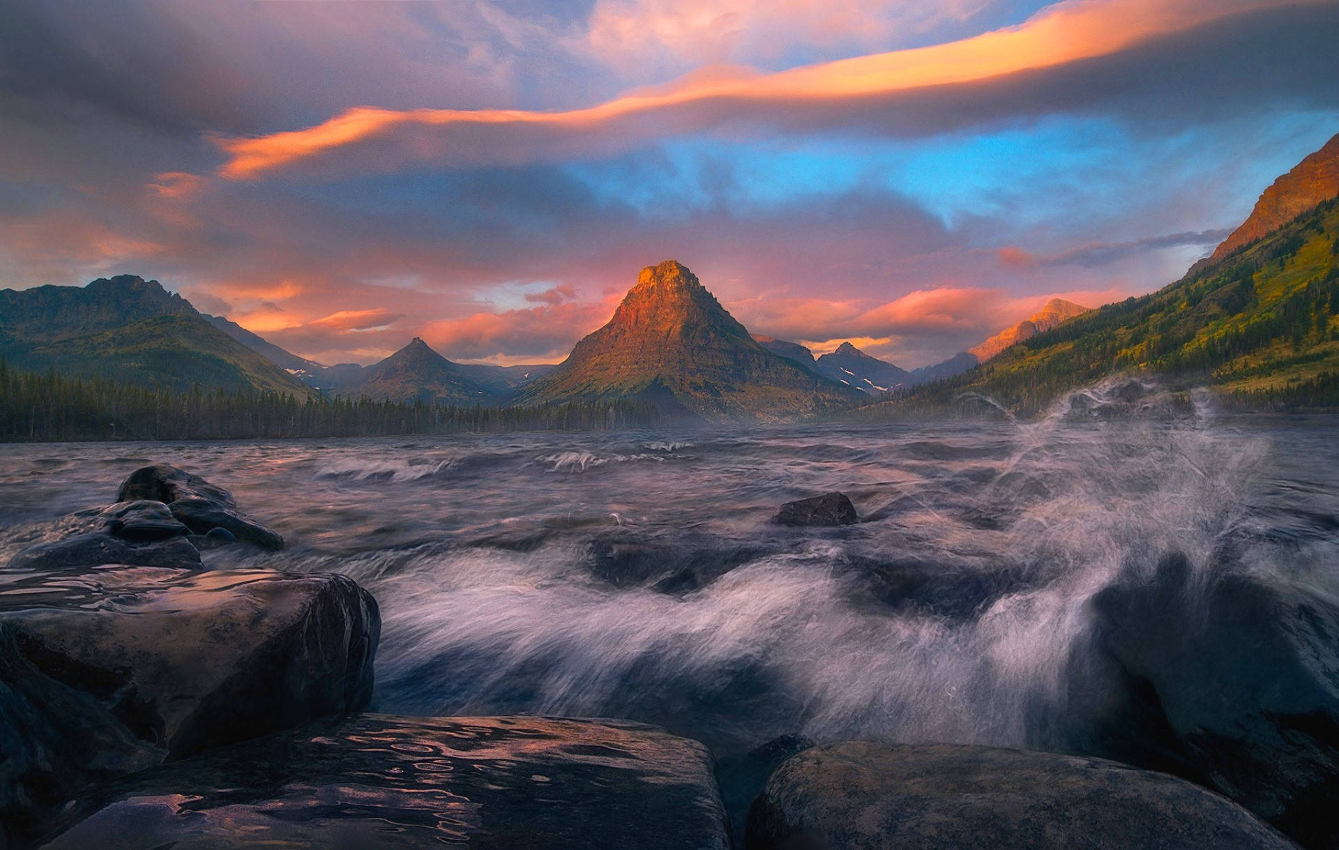 Montana, sunset, mountain lake, Full HD Desktop Wallpaper
