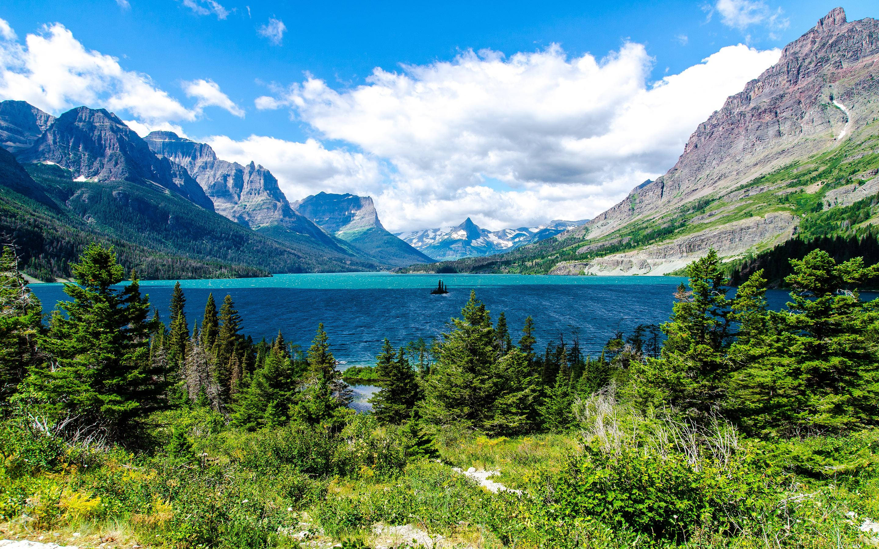 Montana, turquoise lake, rocky mountains, 2K Desktop Wallpaper