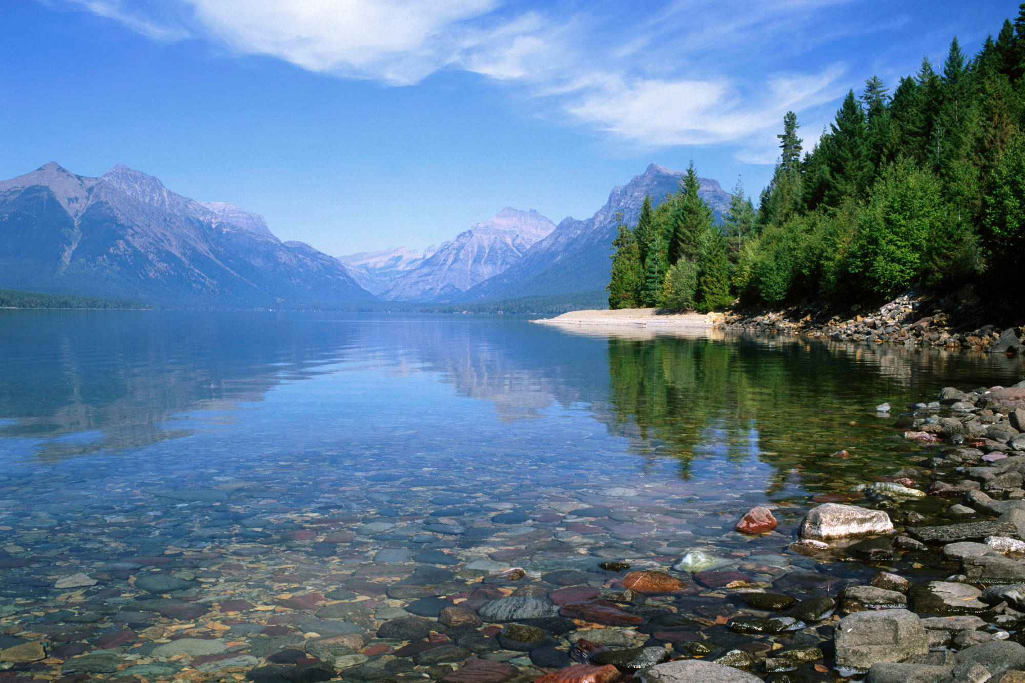 Earth Lake, Montana, snow-capped mountains, Full HD Desktop Wallpaper