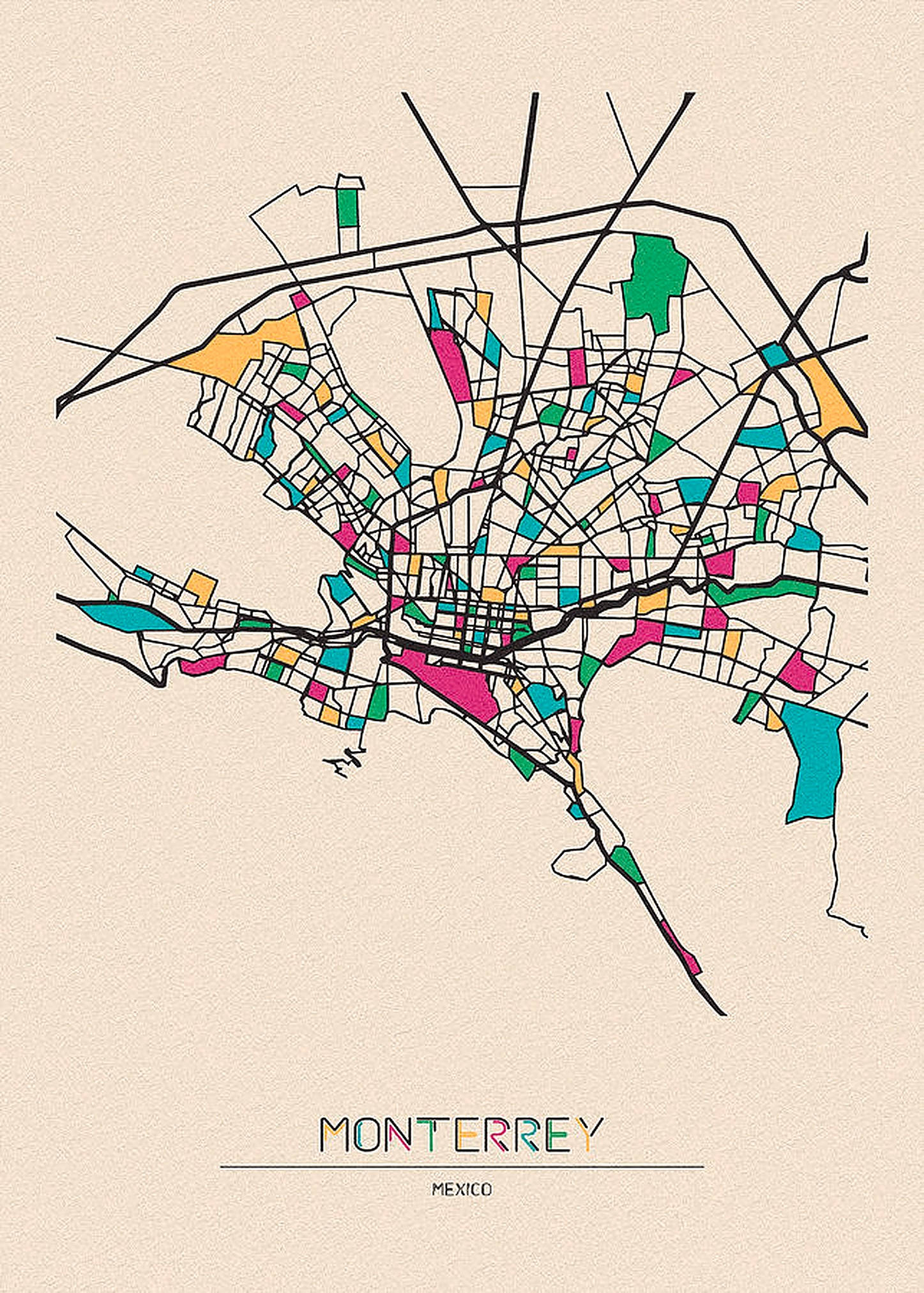 Monterrey, colorful map, abstract geometric blocks, Full HD Phone Wallpaper