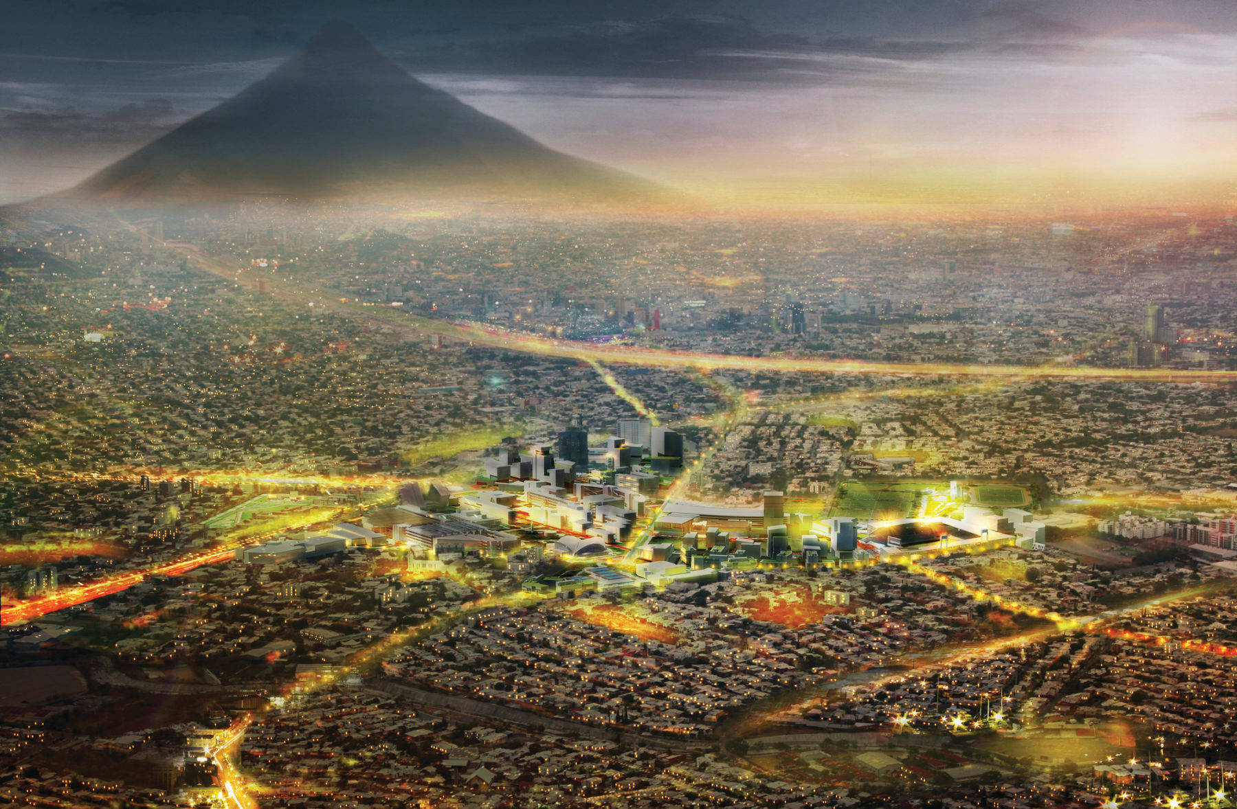 Monterrey, dusk, glowing streets, HD Desktop Wallpaper