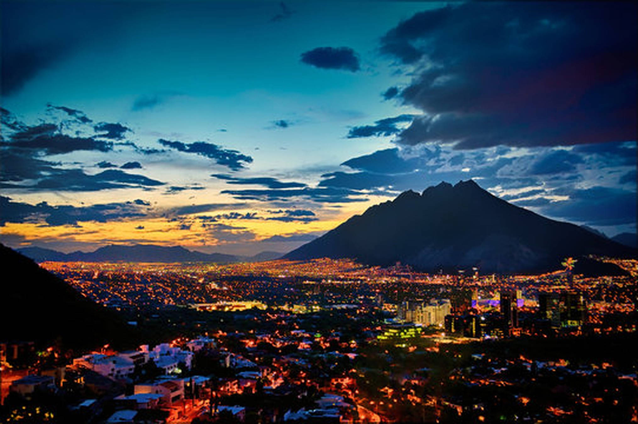 Monterrey, city lights, twilight sky, Full HD Desktop Wallpaper