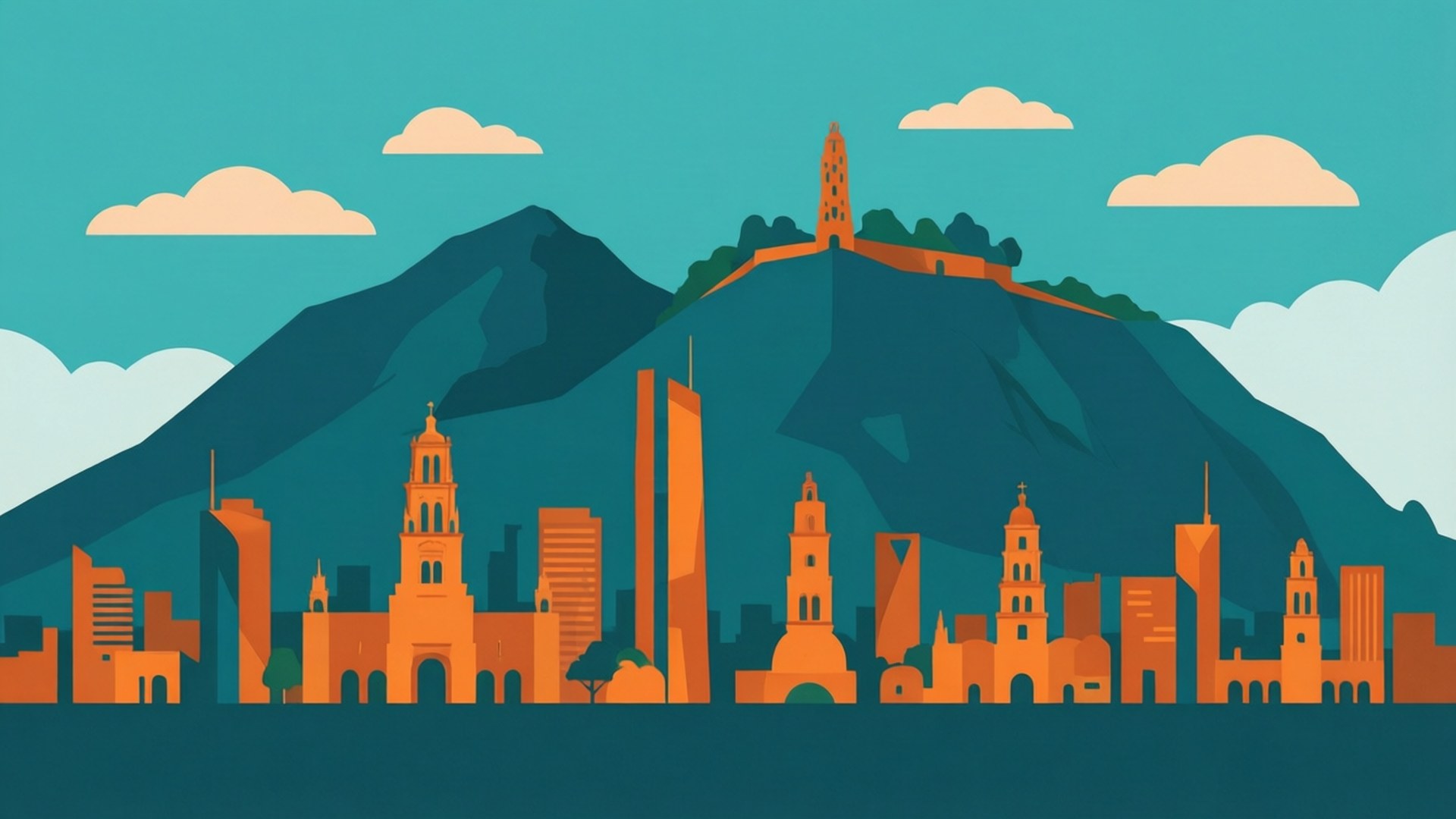 Monterrey, minimalist vector, orange buildings, Full HD Desktop Wallpaper