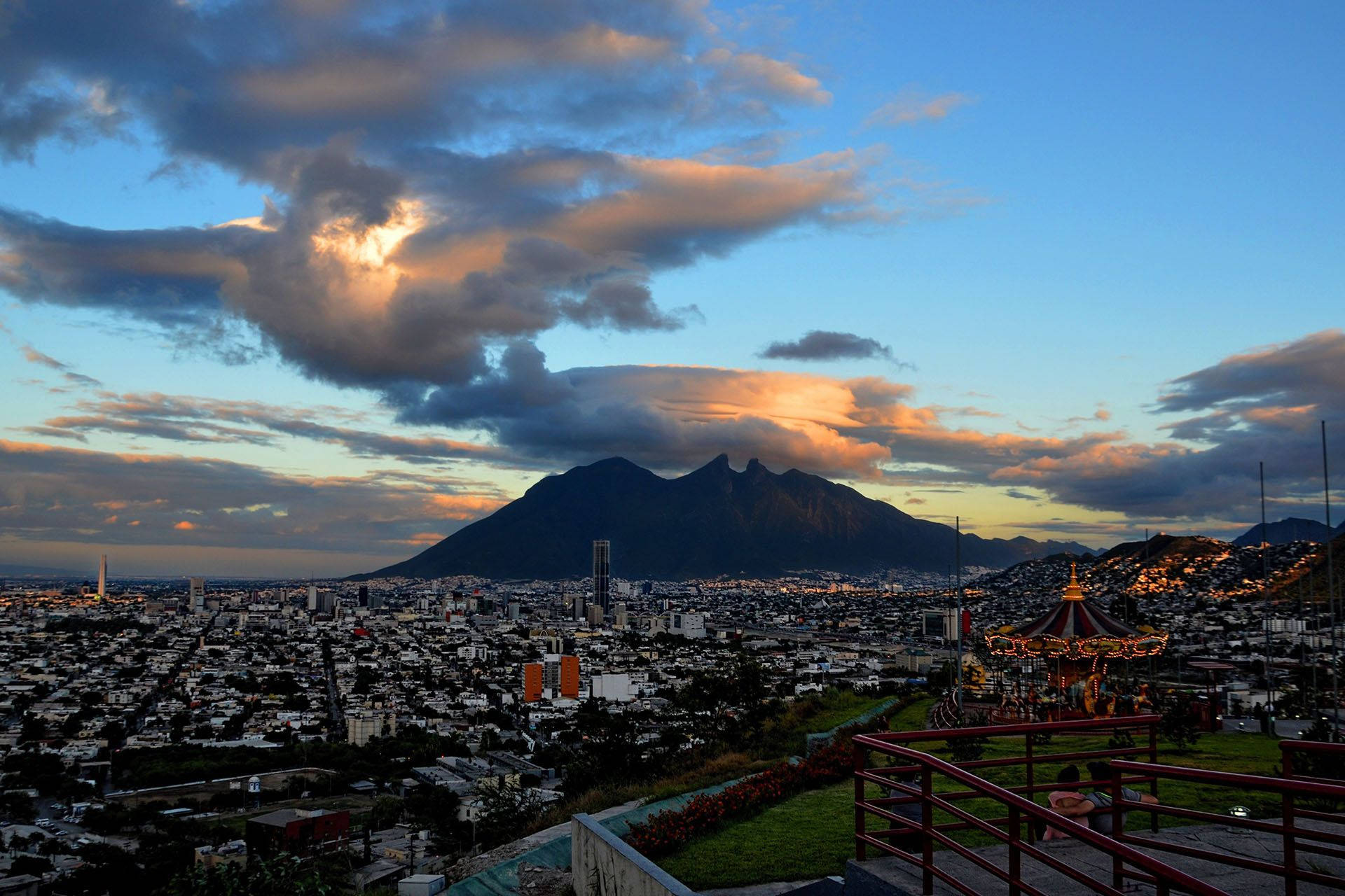 Monterrey, dusk, mountain silhouette, Full HD Desktop Wallpaper