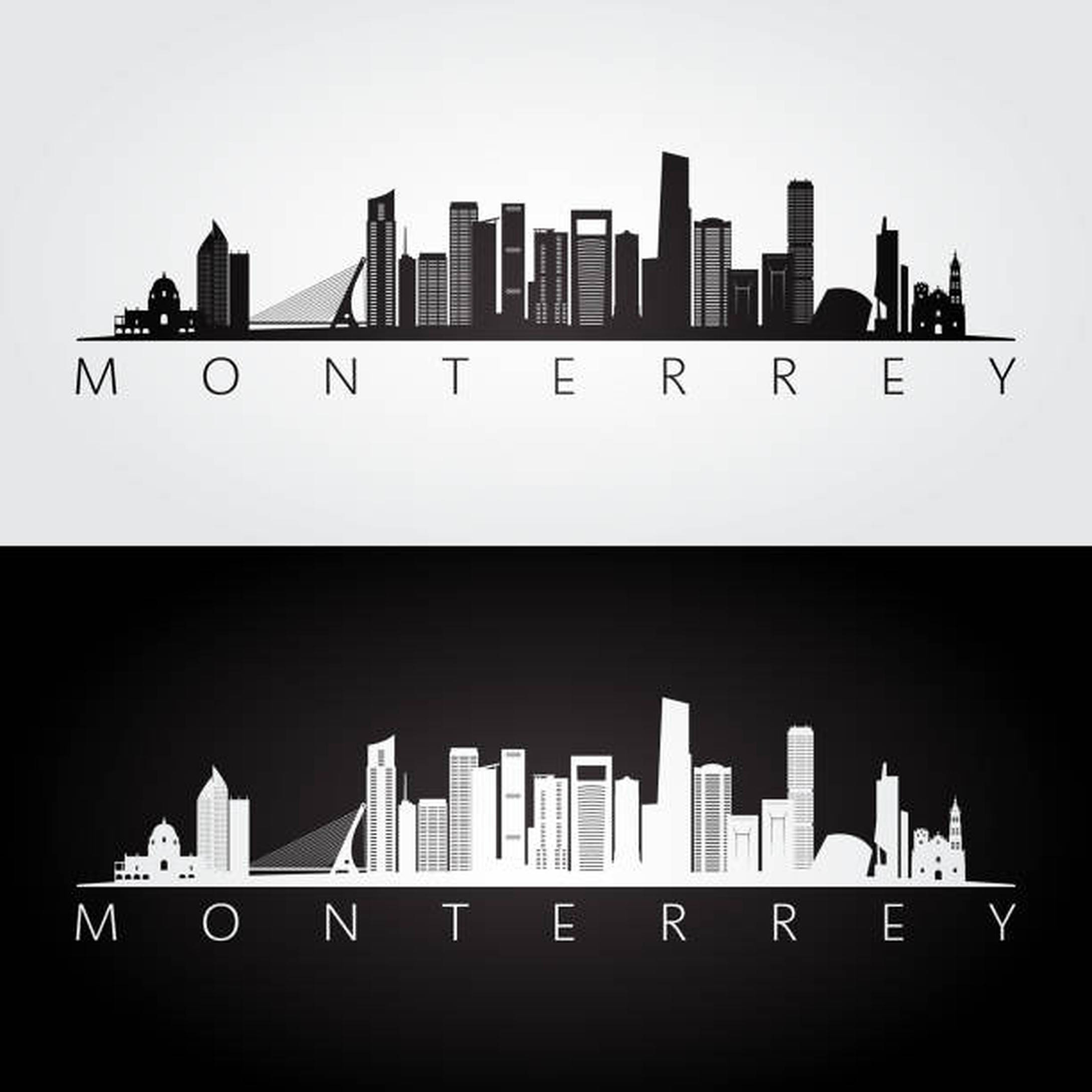 Monterrey, skyline silhouette, black and white, Full HD Desktop Wallpaper