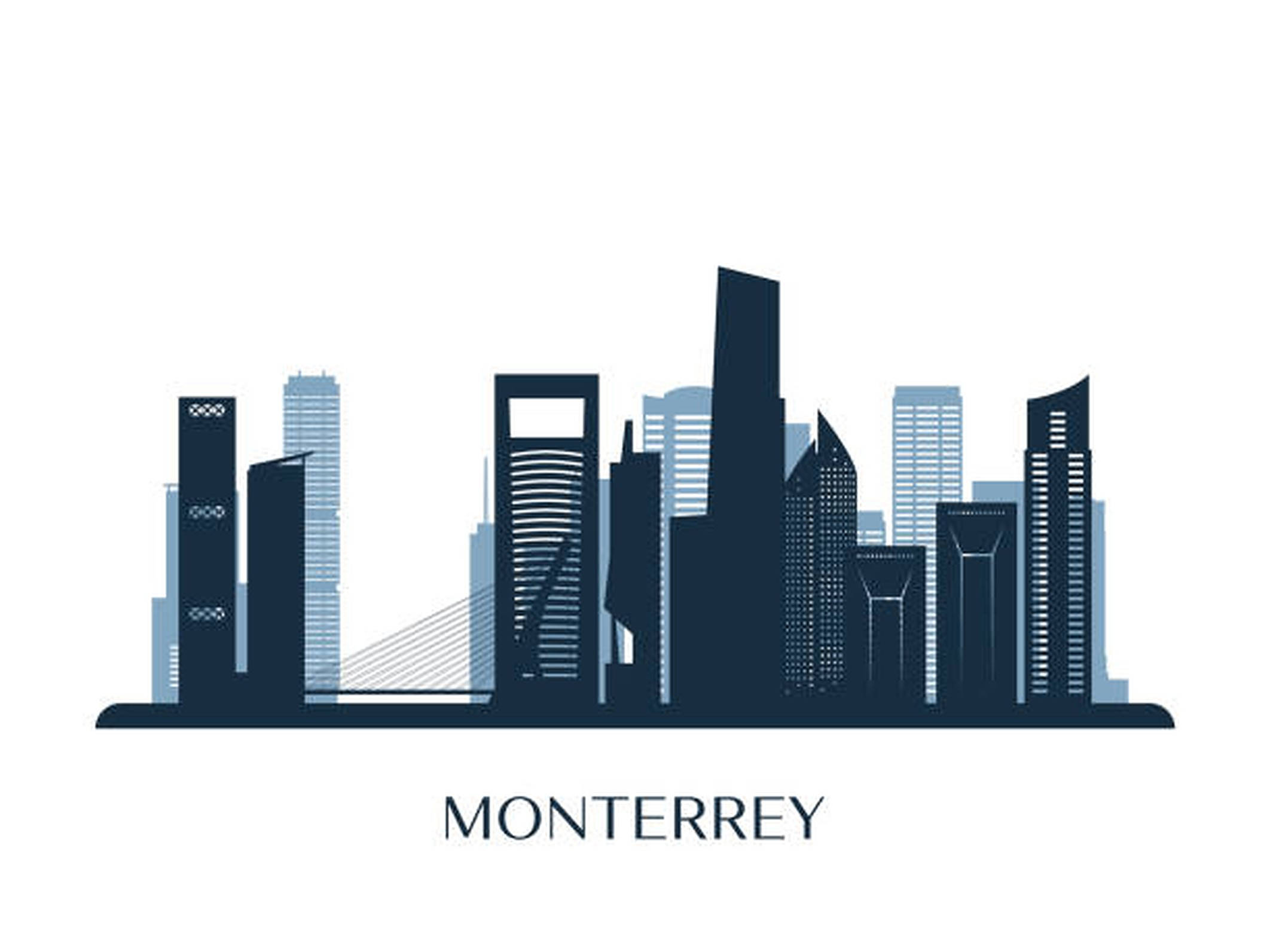 Monterrey, skyline silhouette, navy blue, Full HD Desktop Wallpaper