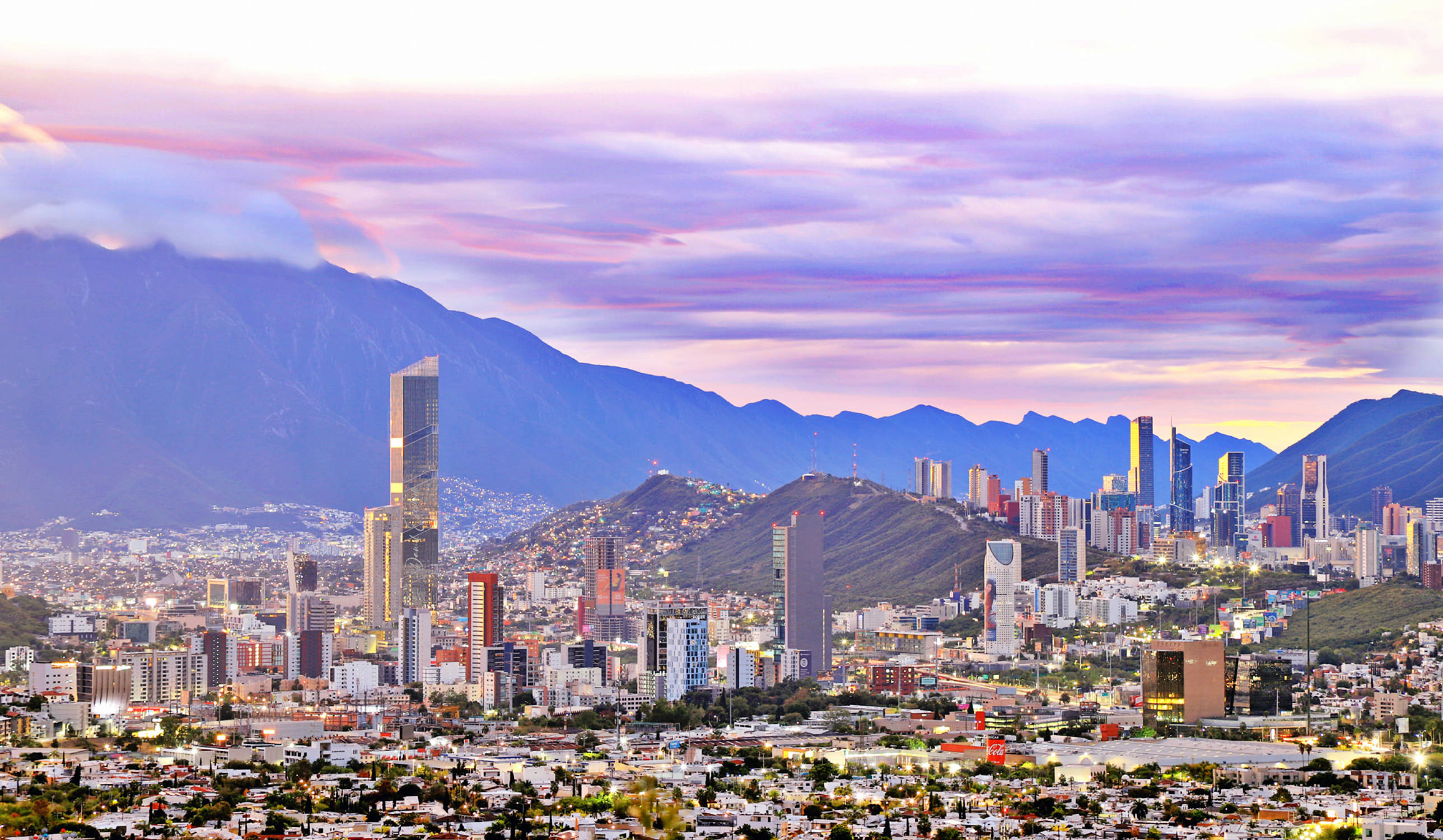 Monterrey, Pink Sunset, skyscrapers, 2K Desktop Wallpaper