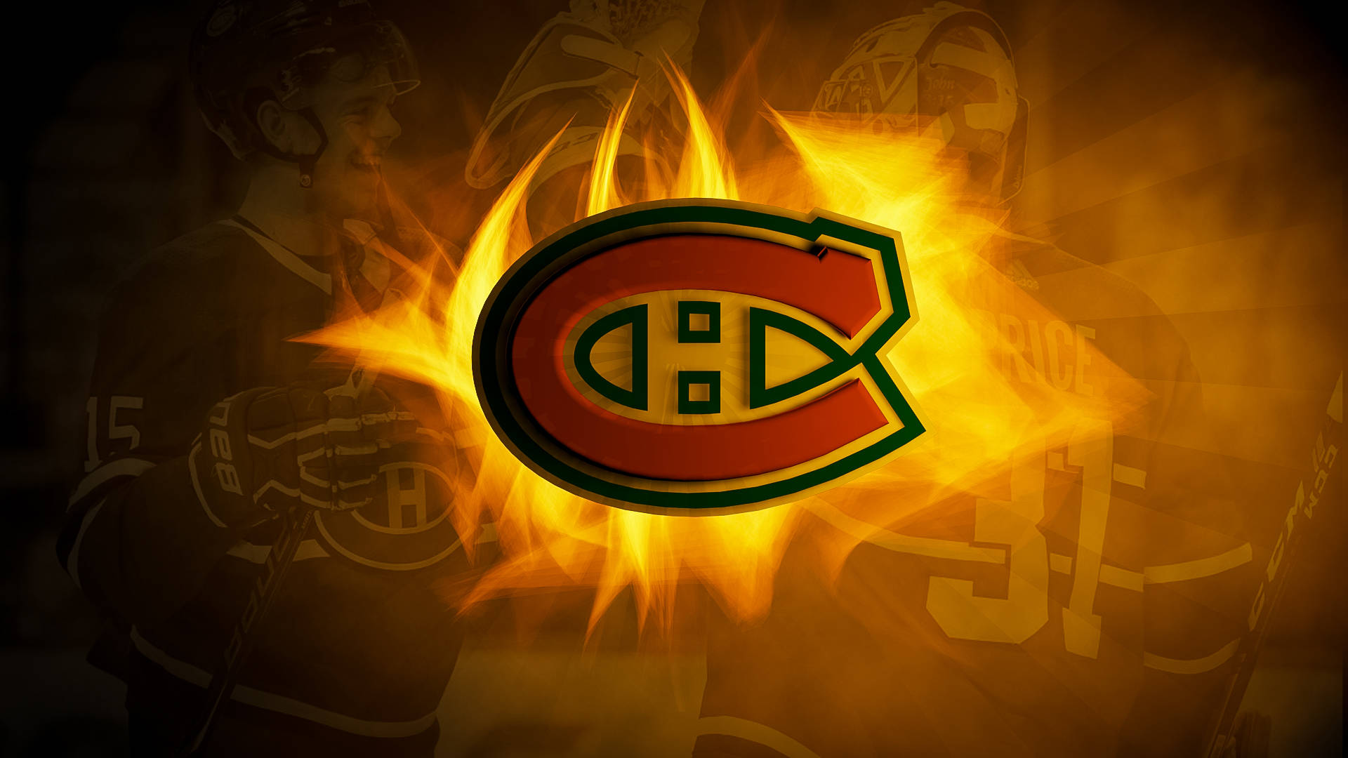 Montreal Canadiens, fiery orange flames, dark background, Full HD Desktop Wallpaper
