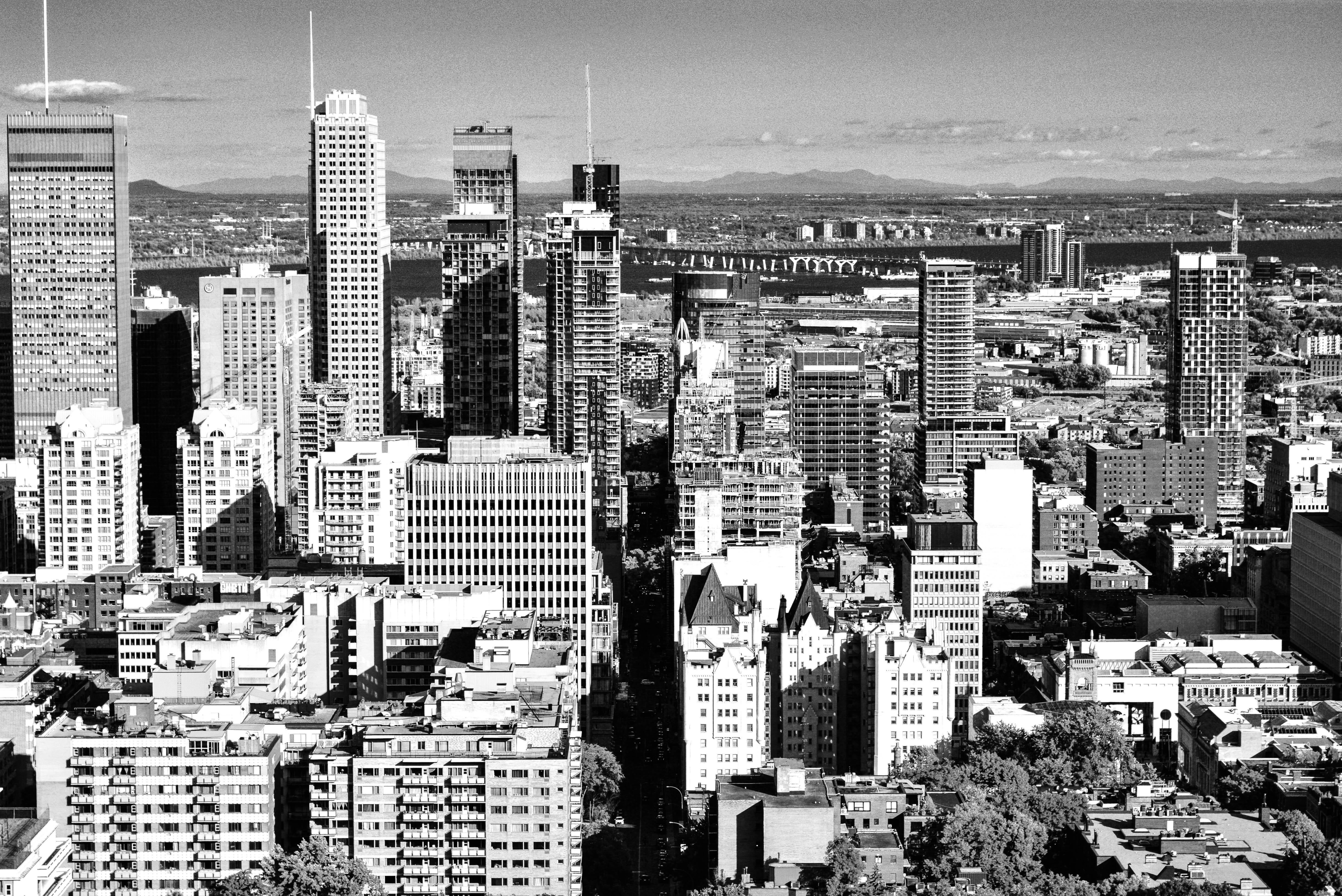Montreal, black and white, aerial view, 5K Desktop Wallpaper