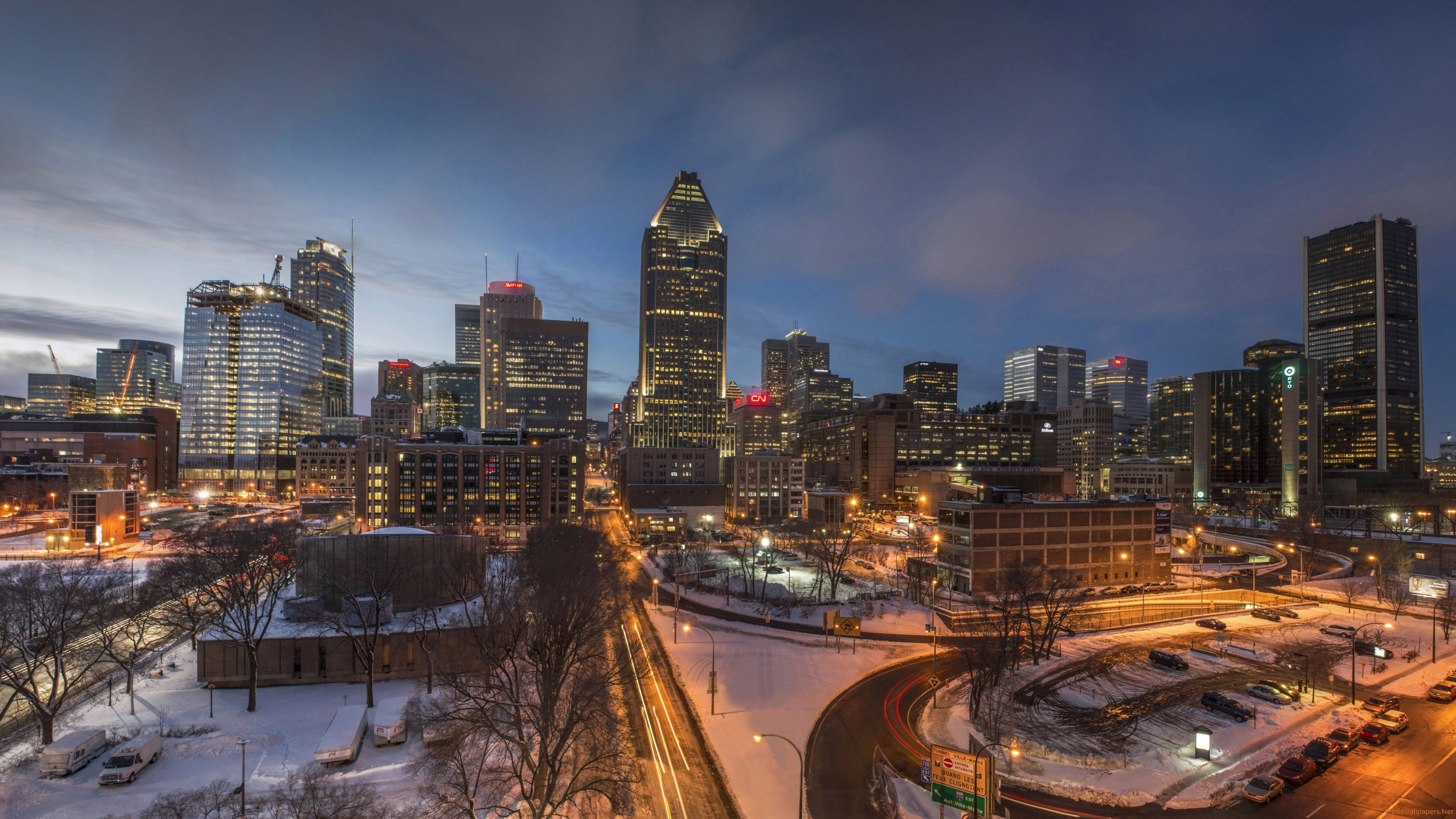 Montreal, cityscape, twilight, 4K Desktop Wallpaper