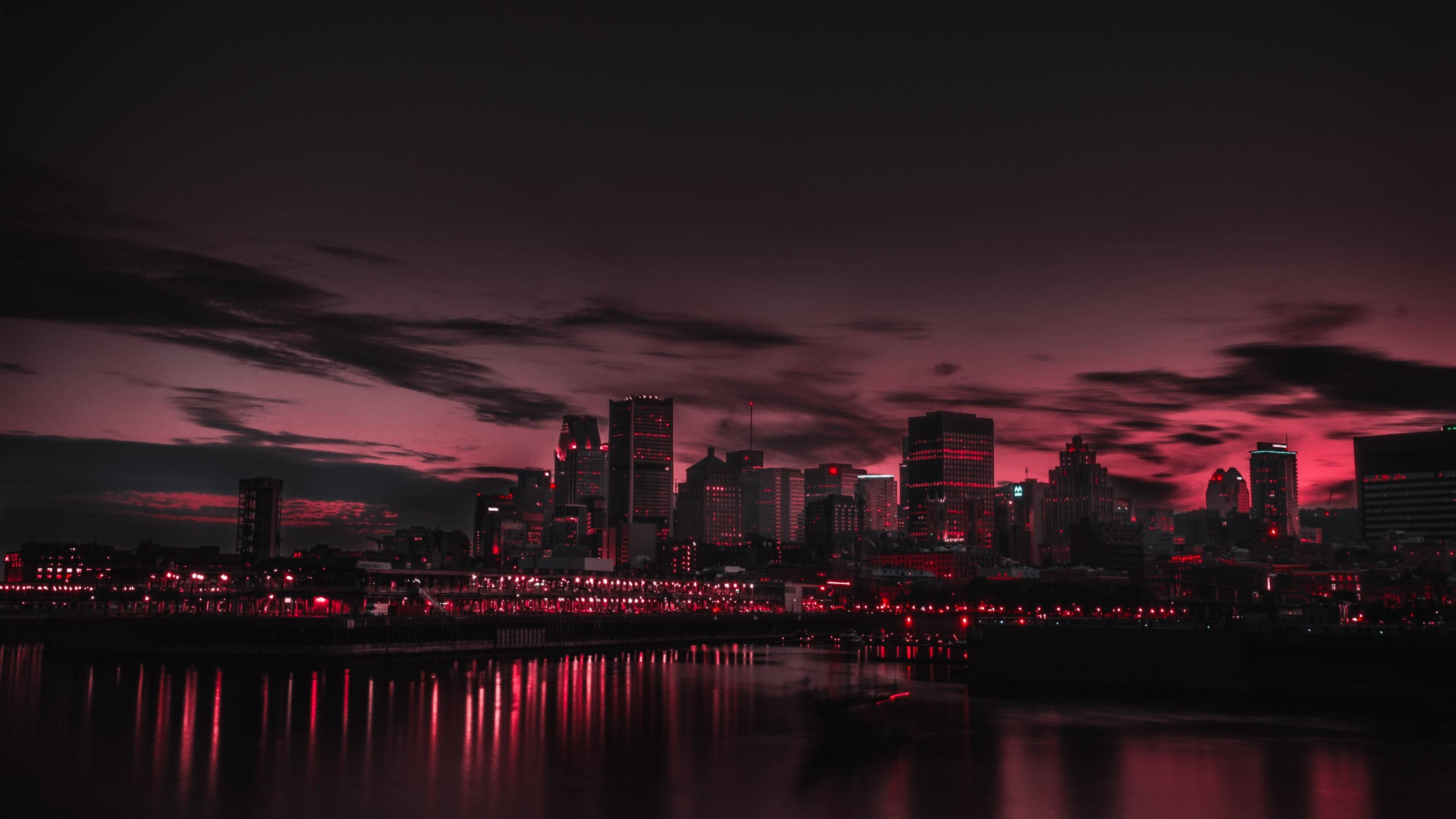 Montreal, dusk, deep red light, 4K Desktop Wallpaper