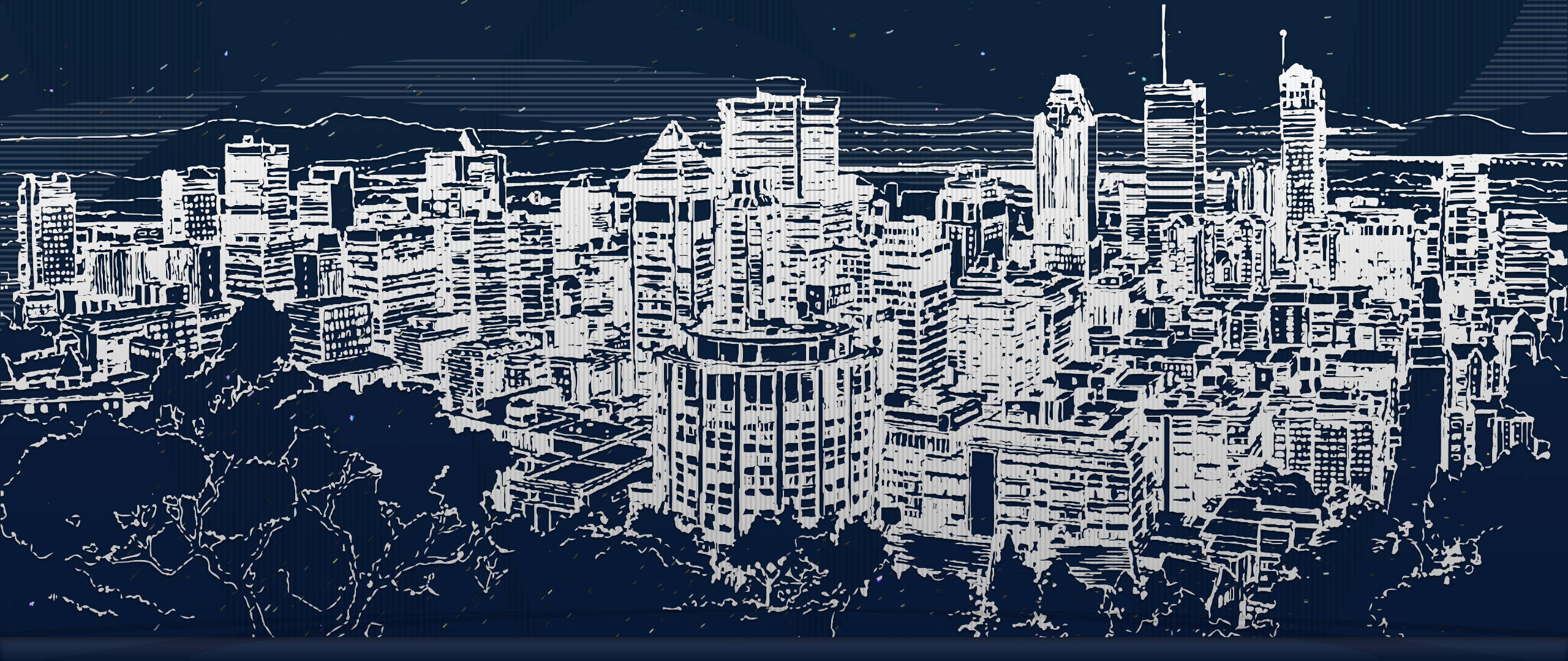 Montreal, 2D drawing, white line art, 2K Desktop Wallpaper