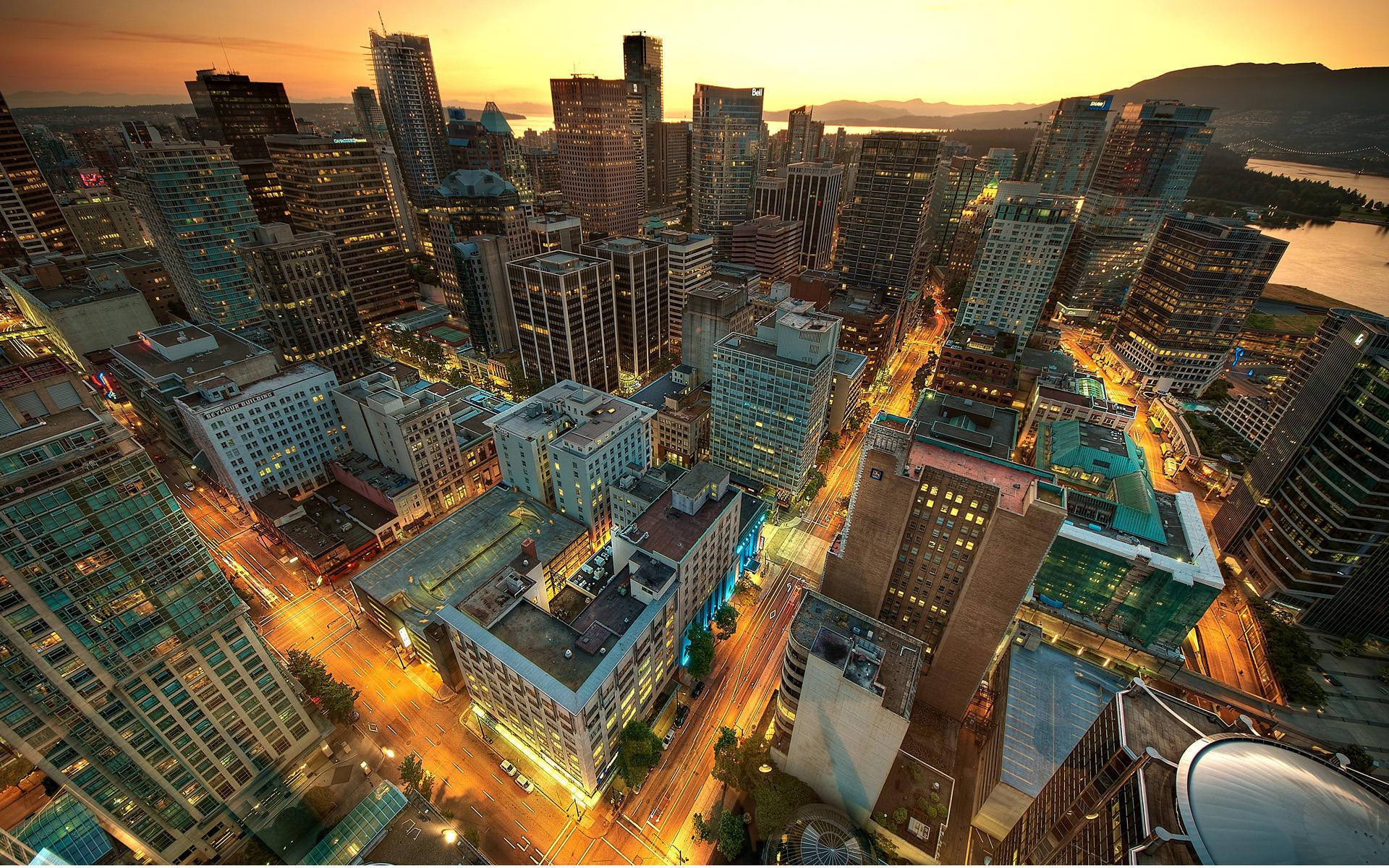 Montreal, sunset, skyscrapers, Full HD Desktop Wallpaper
