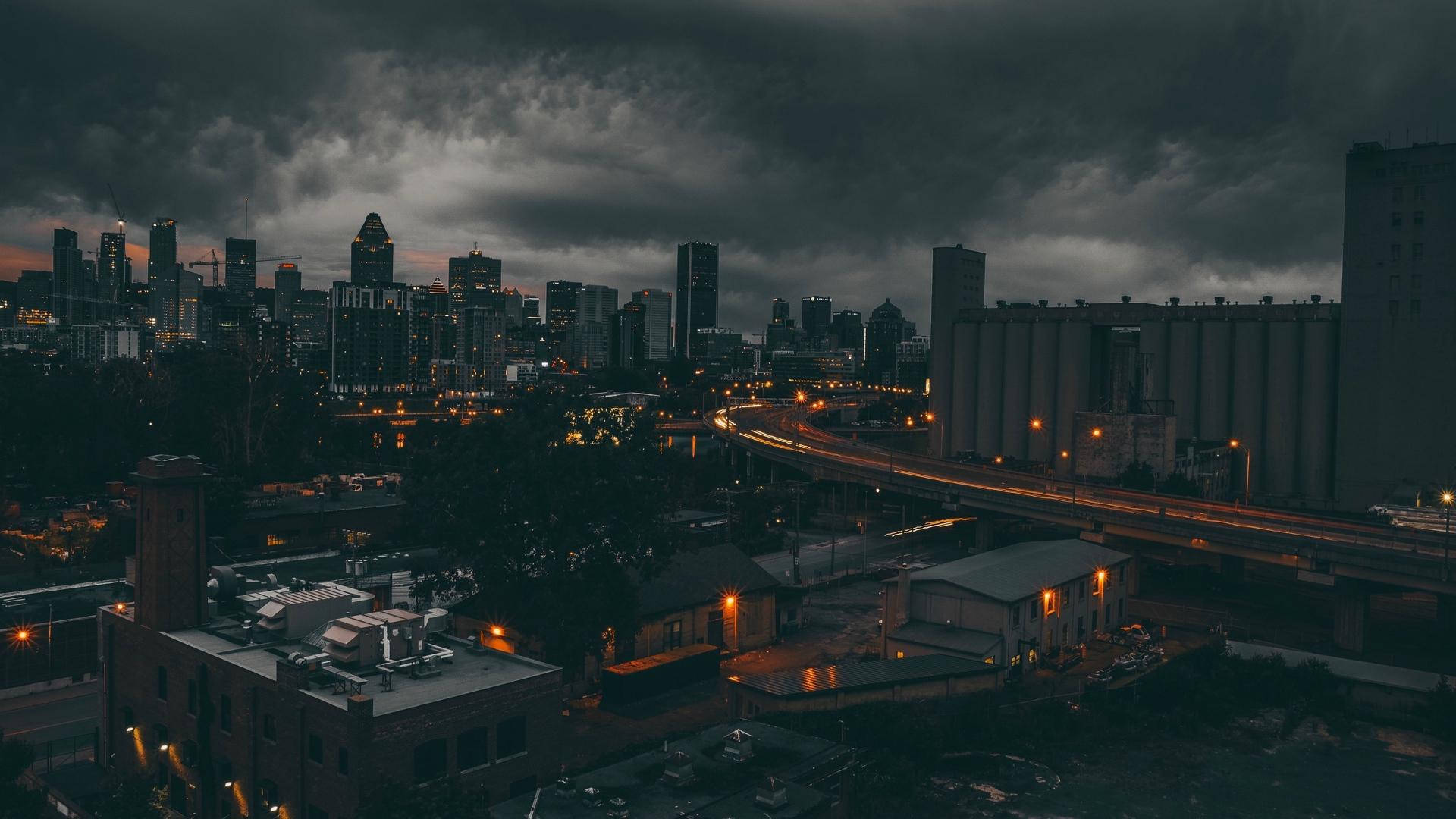 Montreal, dusk, glowing streetlights, Full HD Desktop Wallpaper