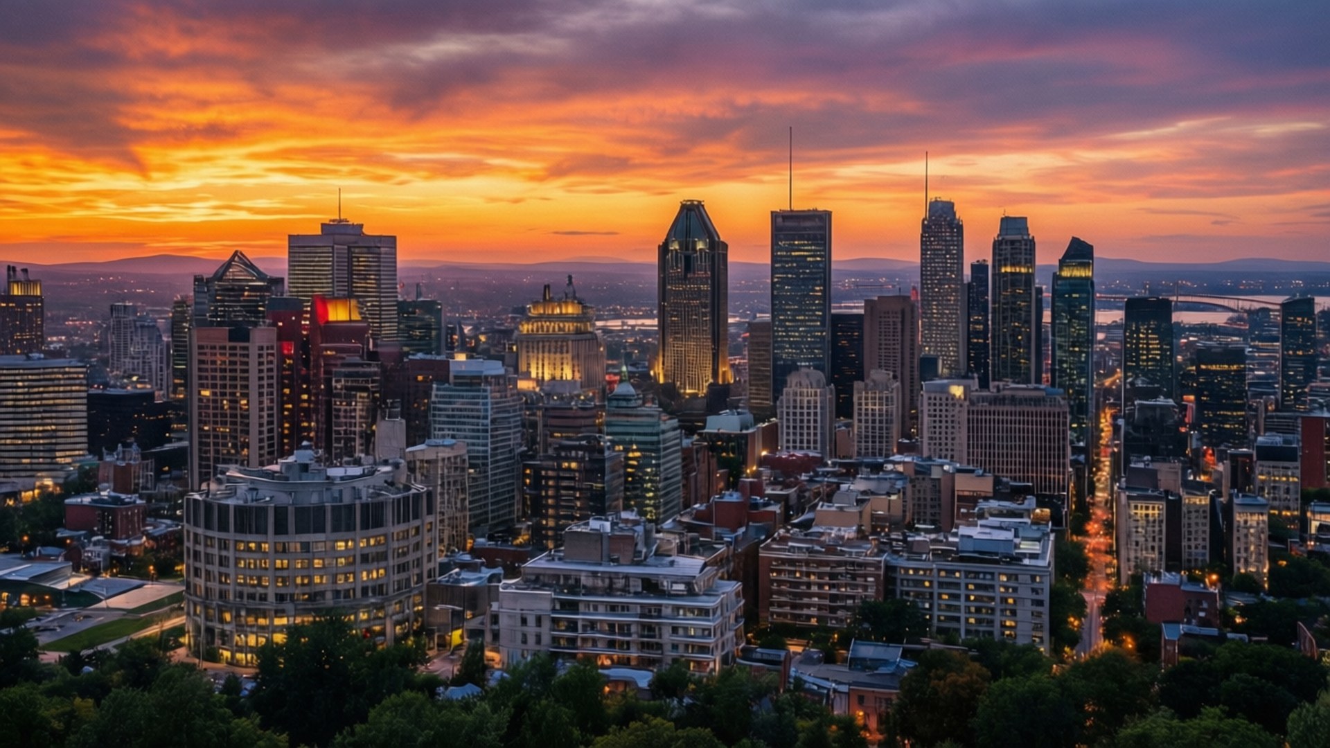 Montreal, sunset, skyline, Full HD Desktop Wallpaper