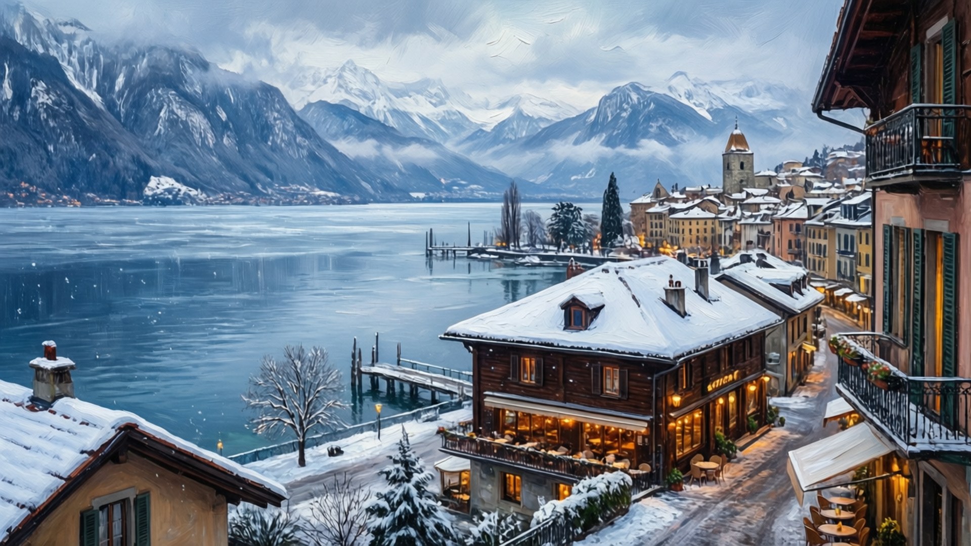 Montreux, winter, snow, Full HD Desktop Wallpaper