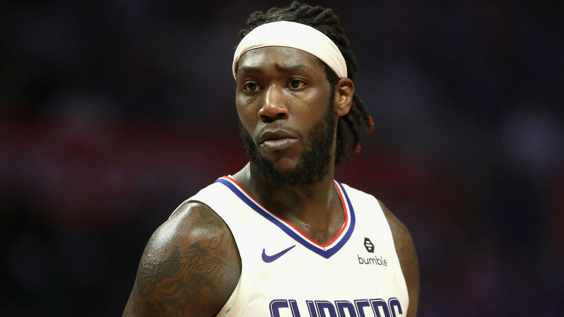 Montrezl Harrell, white Clippers jersey, tattoos, Full HD Desktop Wallpaper