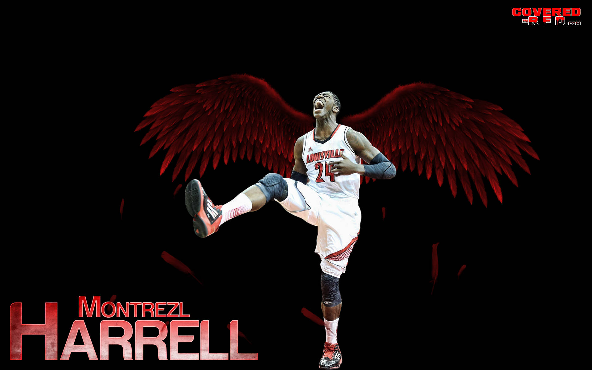 Montrezl Harrell, red angel wings, black background, Full HD Desktop Wallpaper