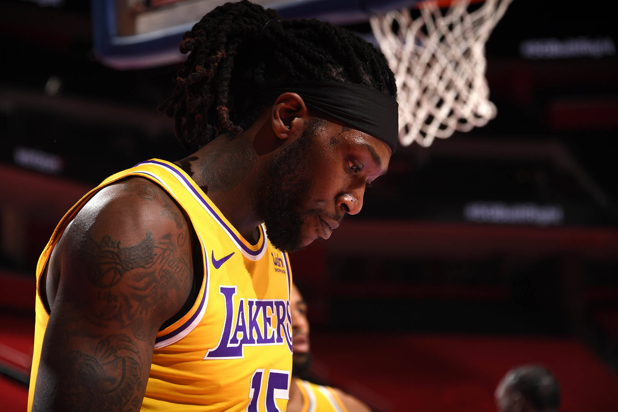 Montrezl Harrell, yellow Lakers jersey, tattoos, Full HD Desktop Wallpaper