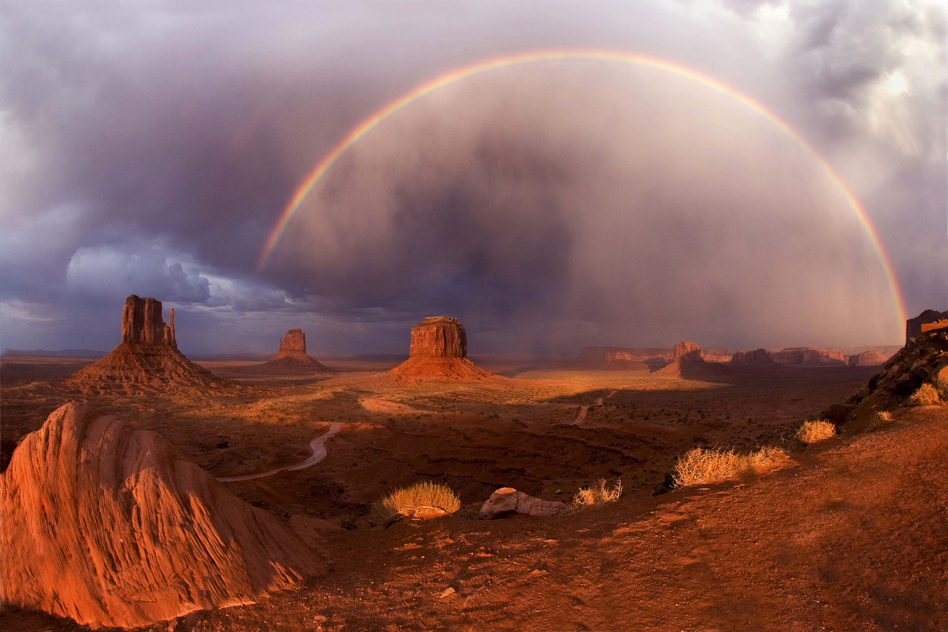 Monument Valley Navajo Tribal Park, rainbow, desert landscape, 2K Desktop Wallpaper