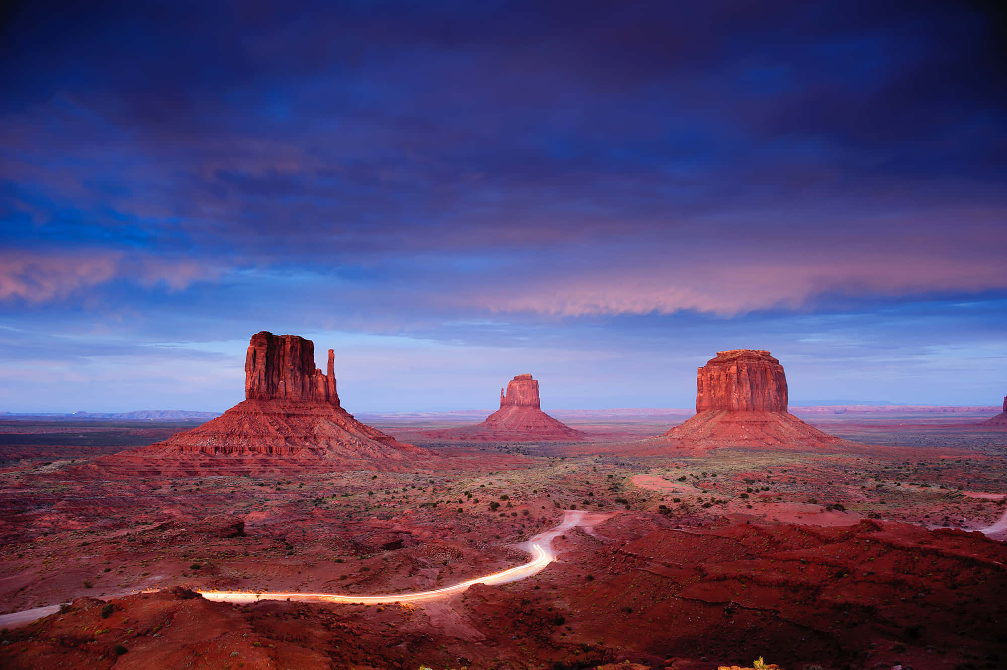 Monument Valley Navajo Tribal Park, dusk, winding road, Full HD Desktop Wallpaper
