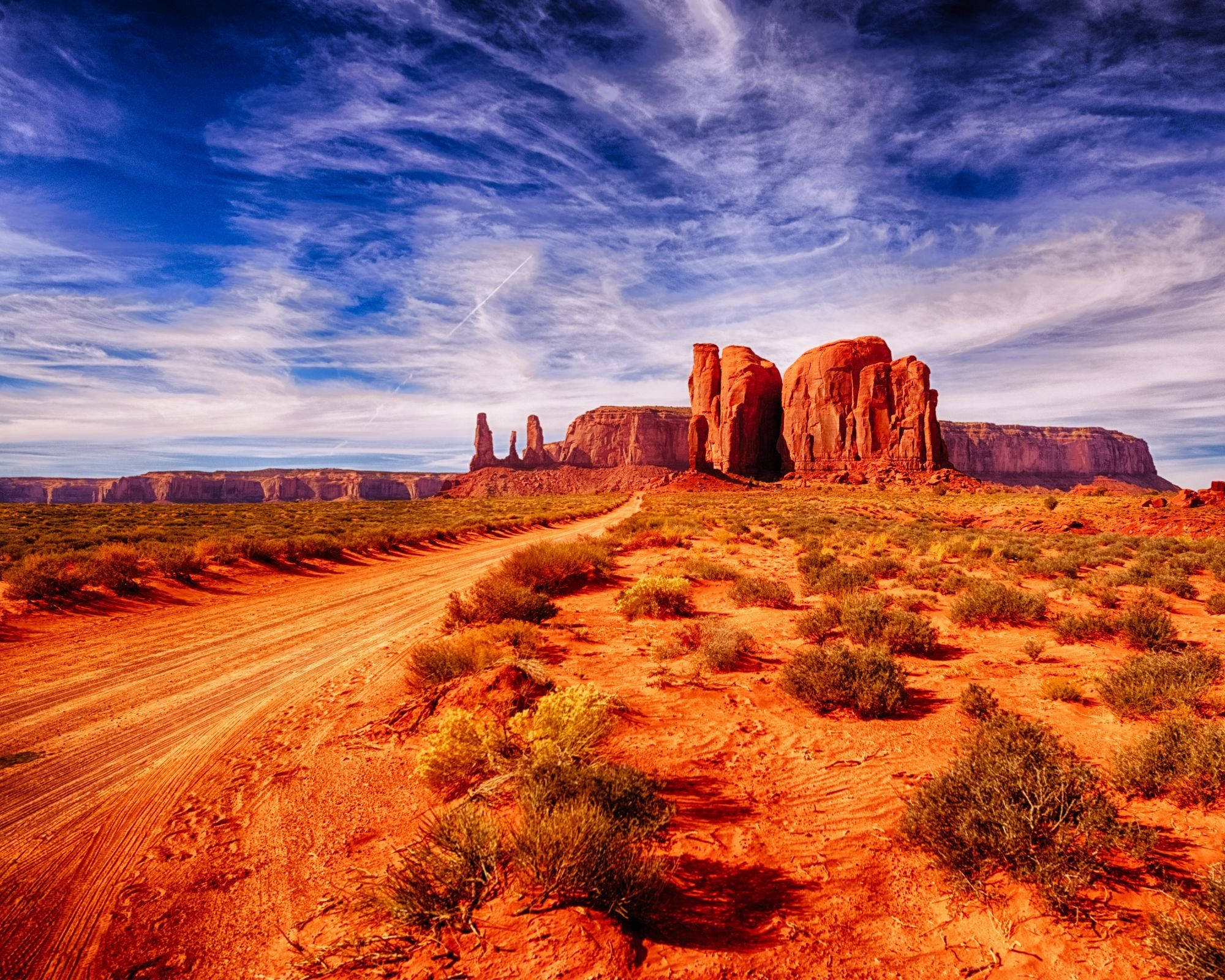 Monument Valley, dirt road, vibrant red desert landscape, Full HD Desktop Wallpaper