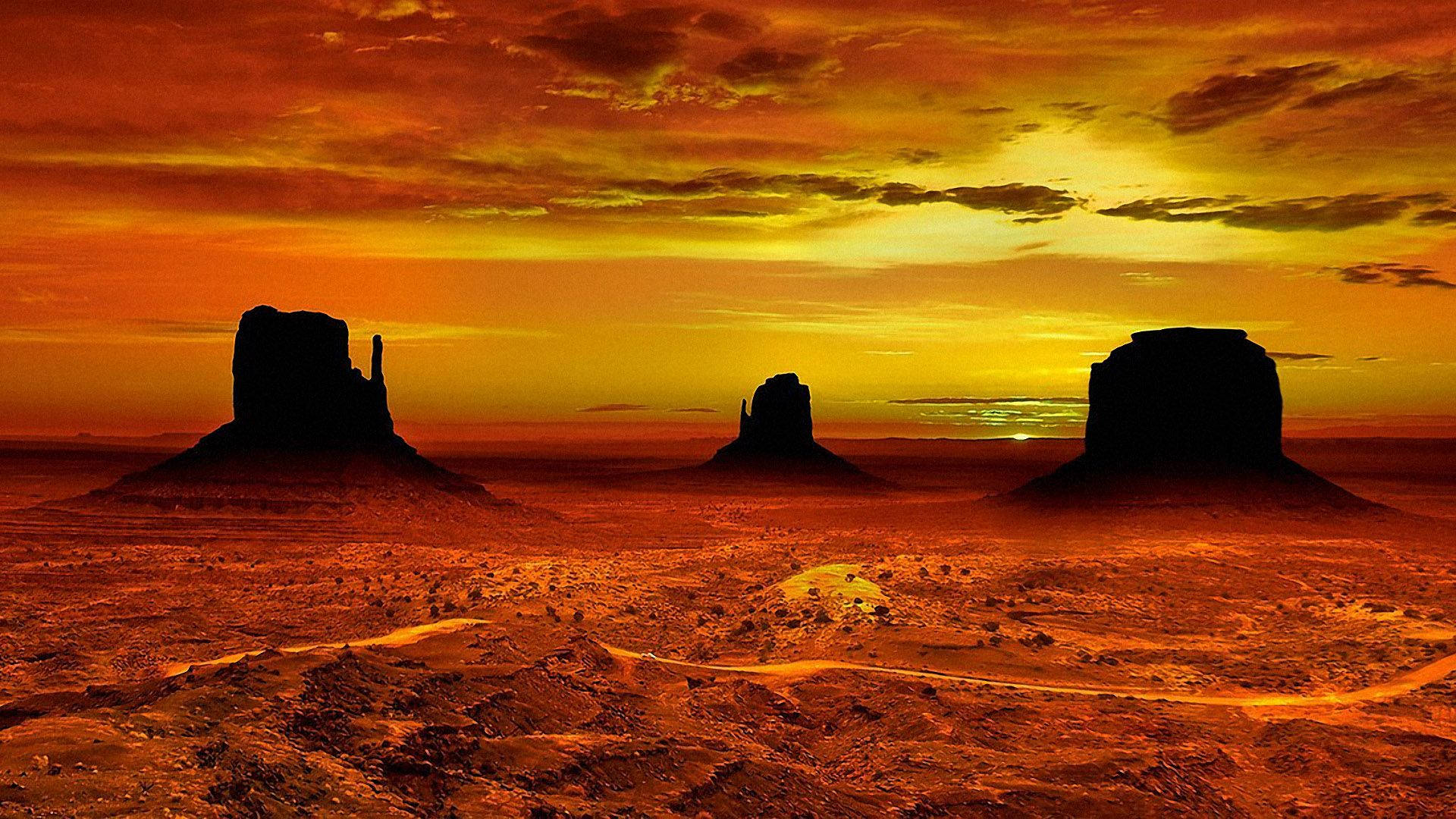 Monument Valley, golden hour, desert buttes, Full HD Desktop Wallpaper