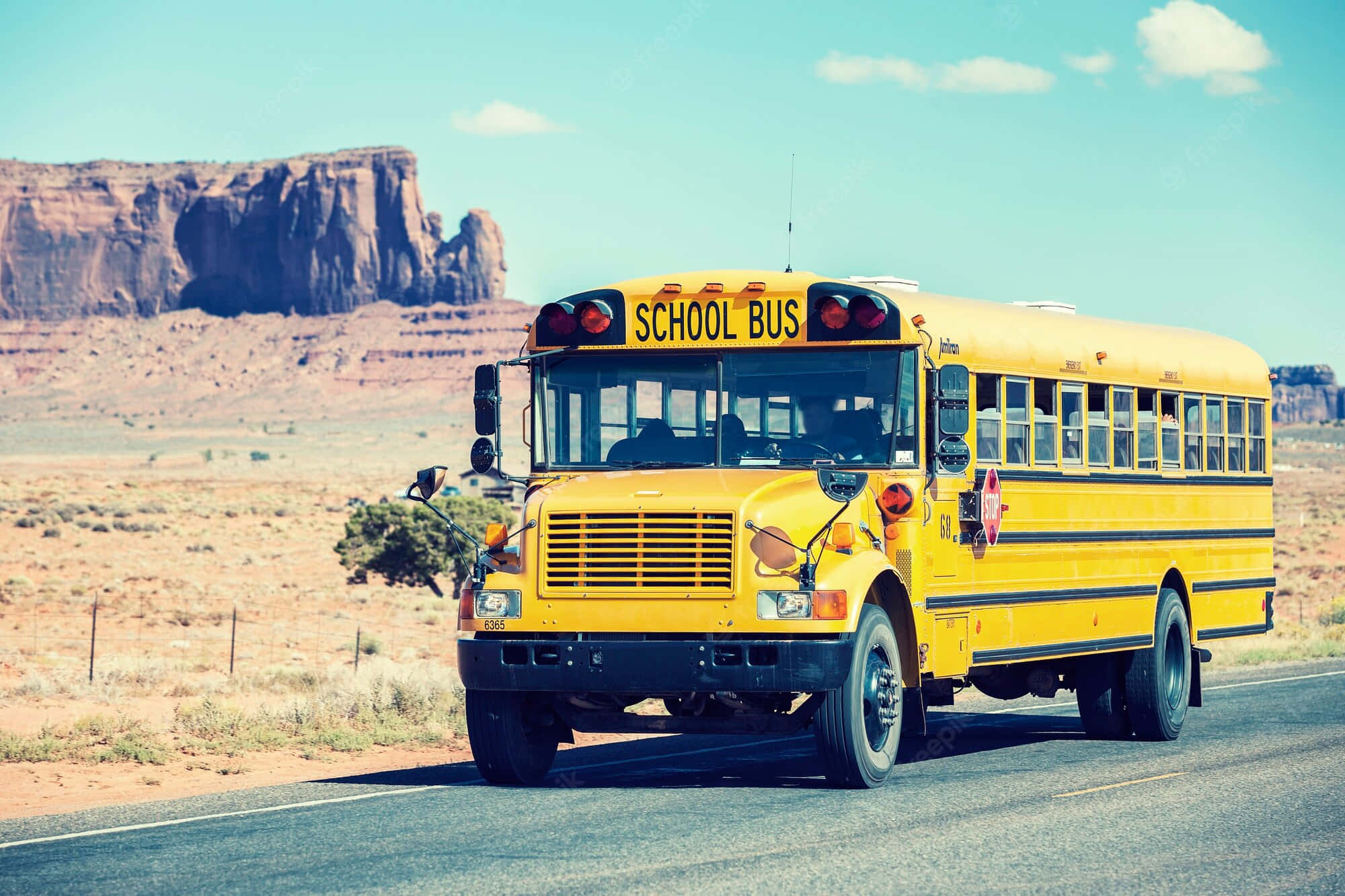 school bus, Monument Valley, red rock formations, Full HD Desktop Wallpaper