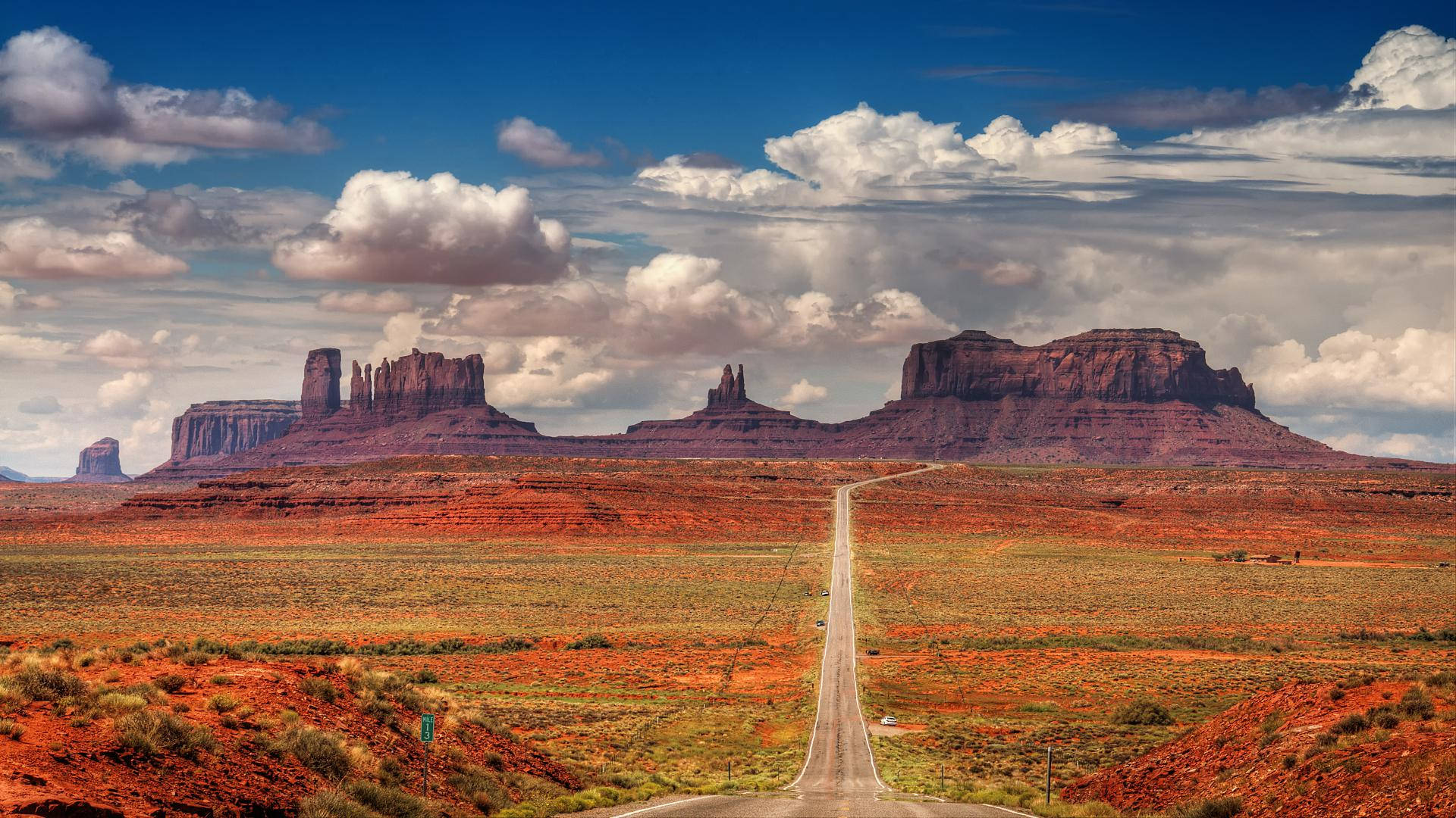 Monument Valley, red rock buttes, cloudy sky, Full HD Desktop Wallpaper
