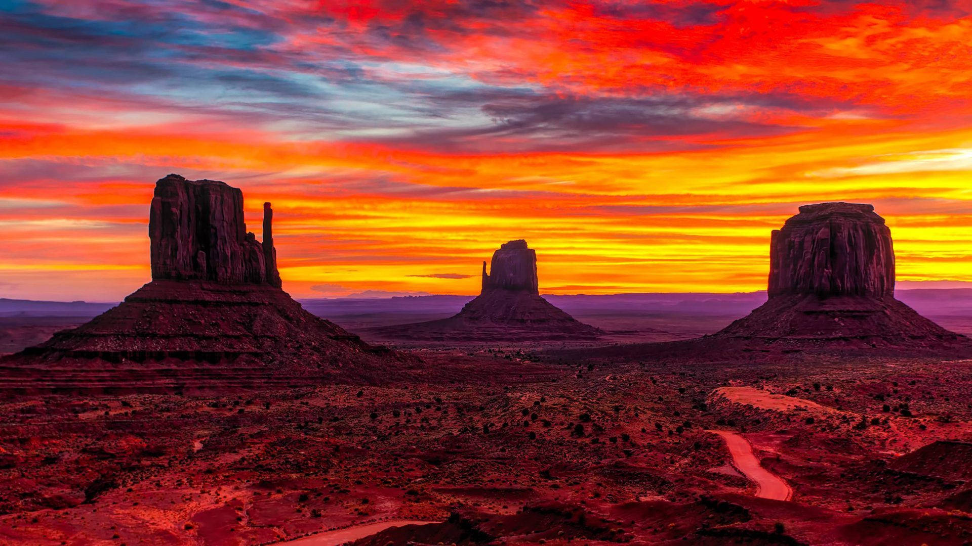 Dusk At Monument Valley, Monument Valley, red rock buttes, Full HD Desktop Wallpaper