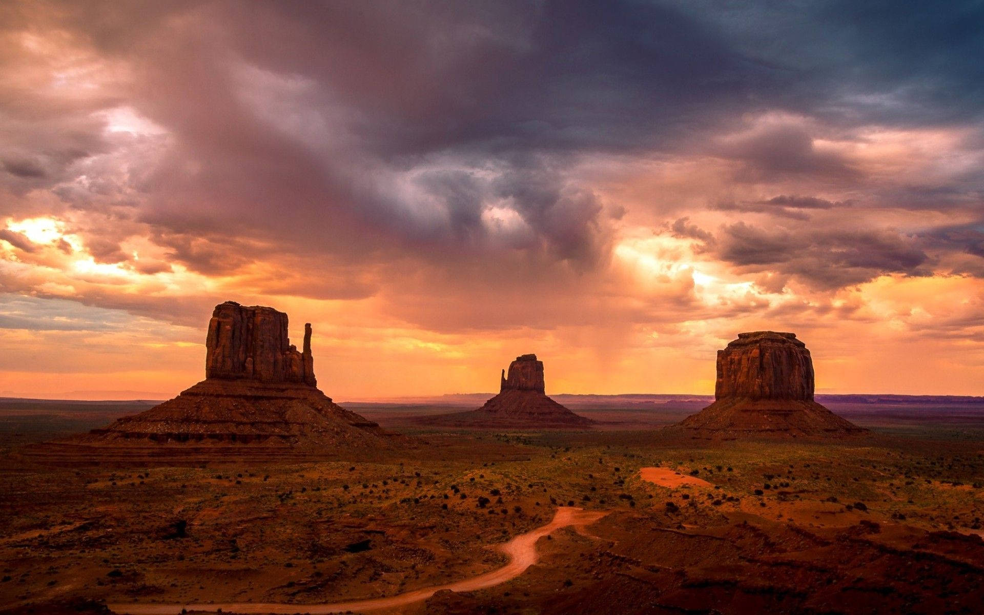 Monument Valley, sandstone buttes, sunset, Full HD Desktop Wallpaper