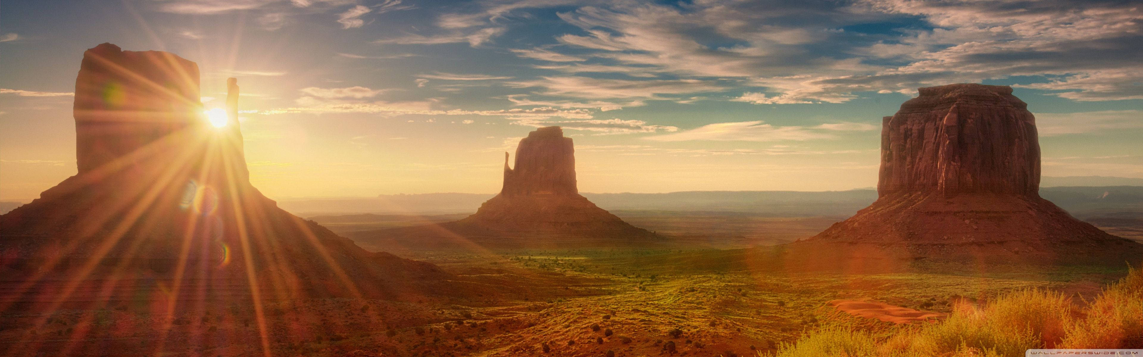 Monument Valley, sunburst, towering butte, 4K Desktop Wallpaper