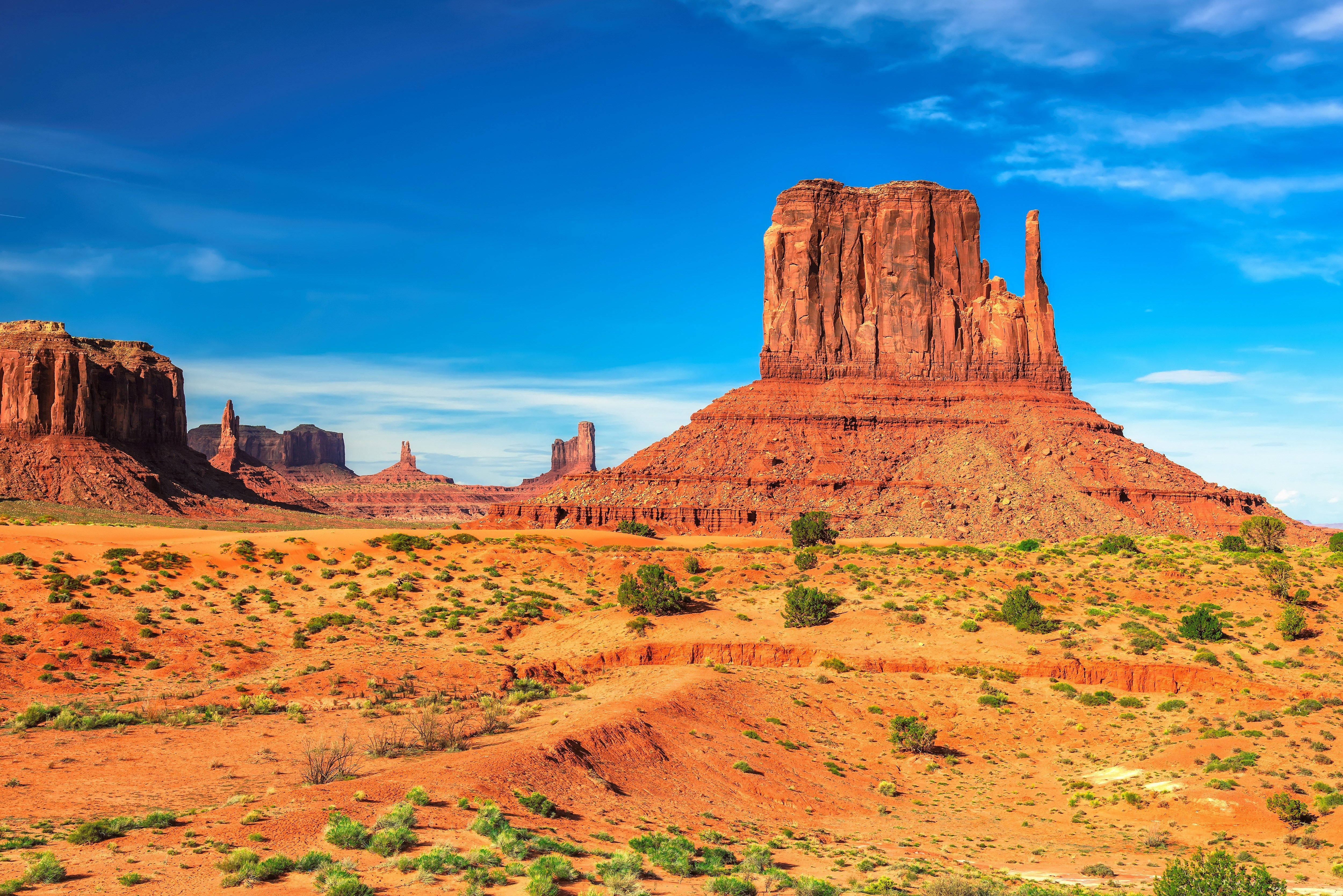 Monument Valley, red rock formations, arid desert terrain, 4K Desktop Wallpaper