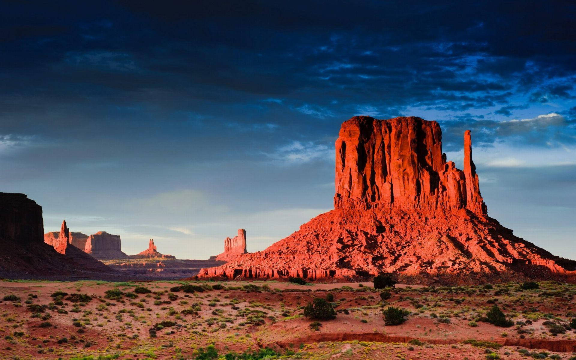 Monument Valley, big red rock, sunset, Full HD Desktop Wallpaper