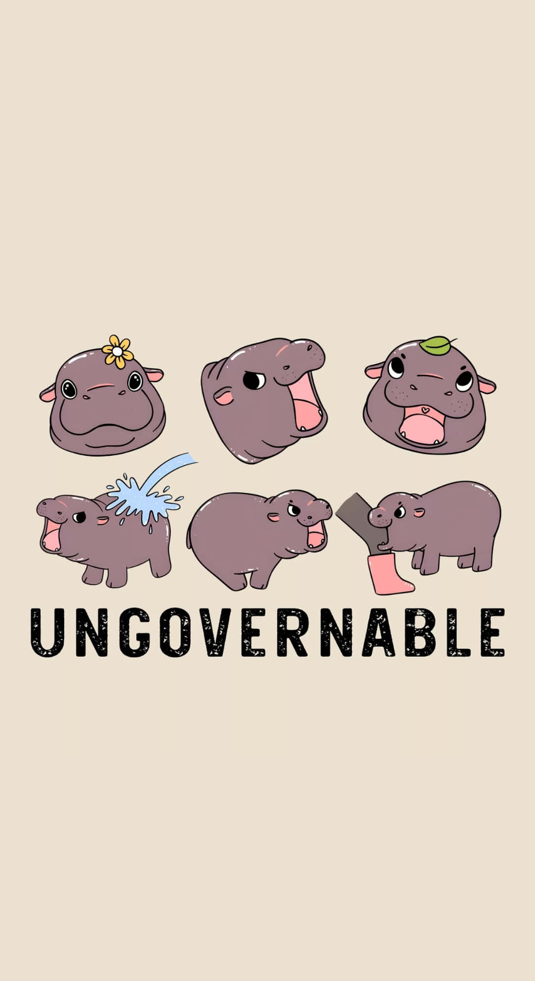 Moo Deng, ungovernable hippos, beige background, Full HD Phone Wallpaper