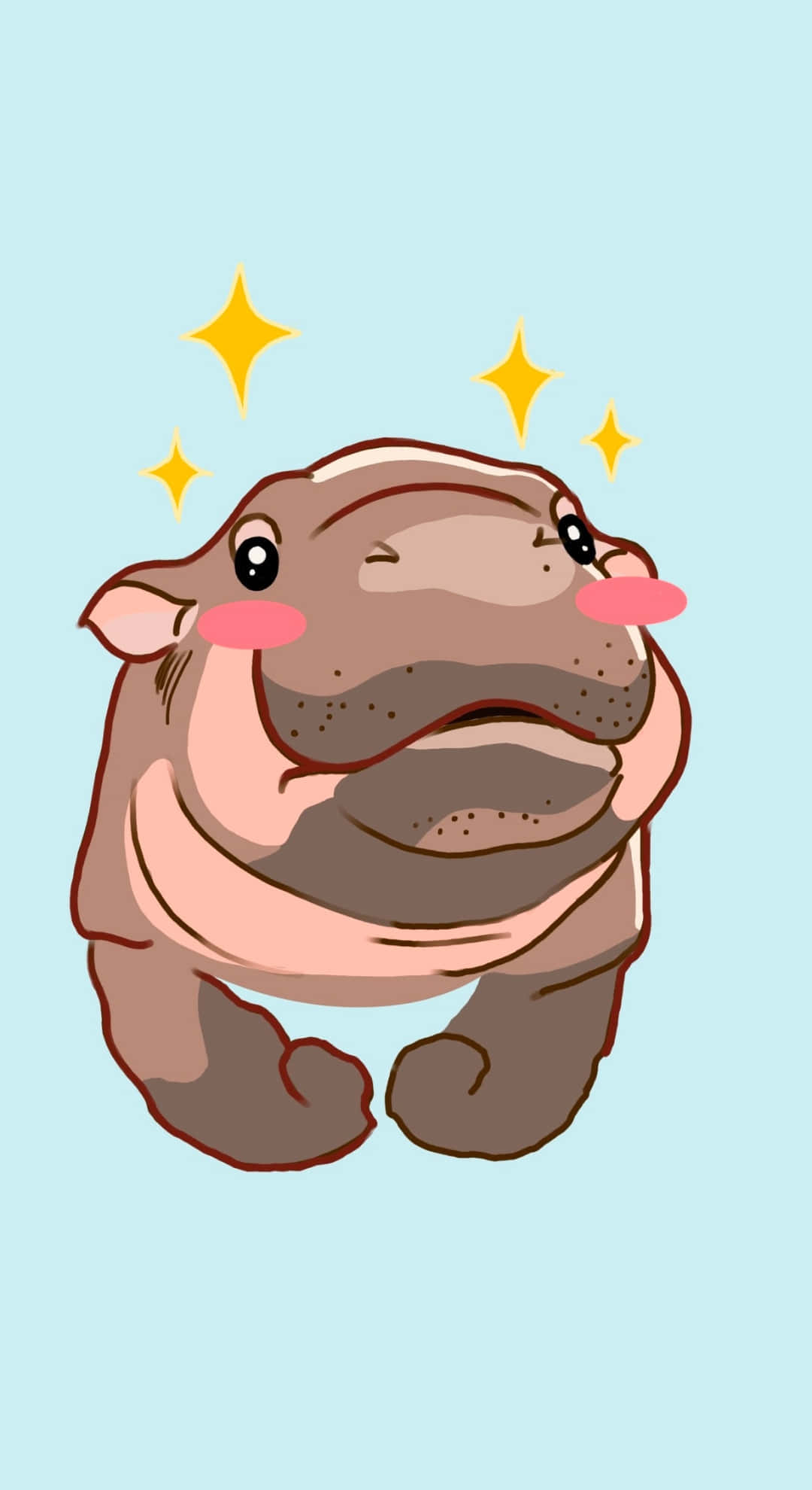 Moo Deng, cartoon hippo, rosy cheeks, Full HD Phone Wallpaper
