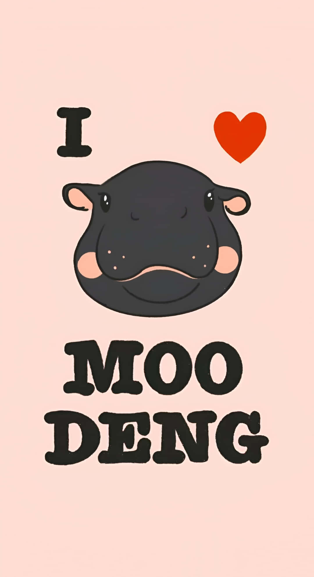 Moo Deng, pink cheeks, red heart, Full HD Phone Wallpaper