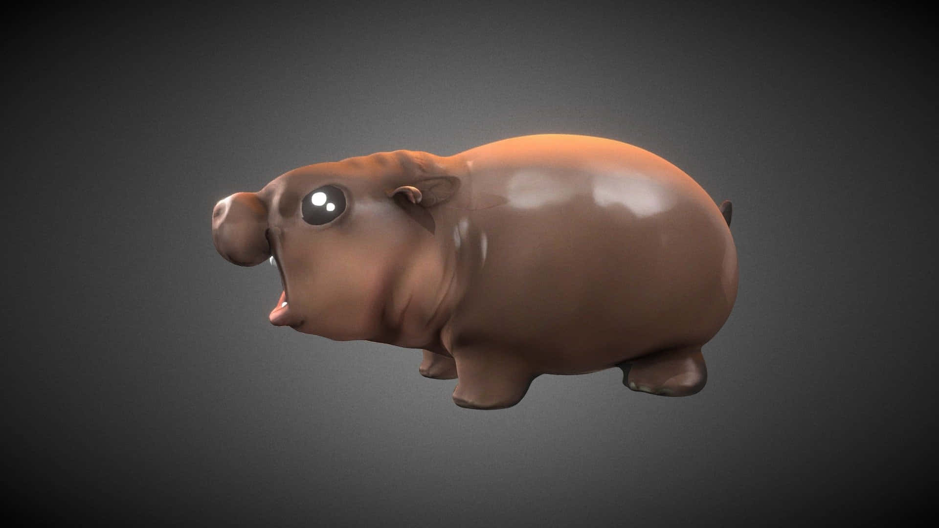 Moo Deng, 3D model, glossy brown, Full HD Desktop Wallpaper
