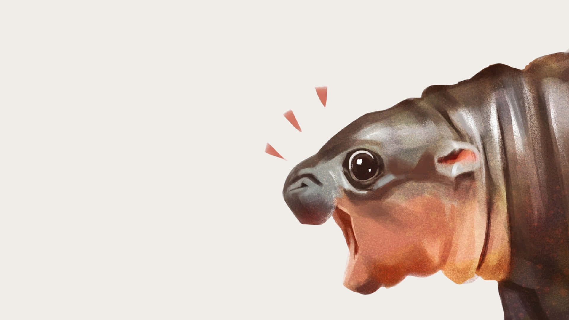 Moo Deng, cartoonish hippopotamus, wide eyes, Full HD Desktop Wallpaper